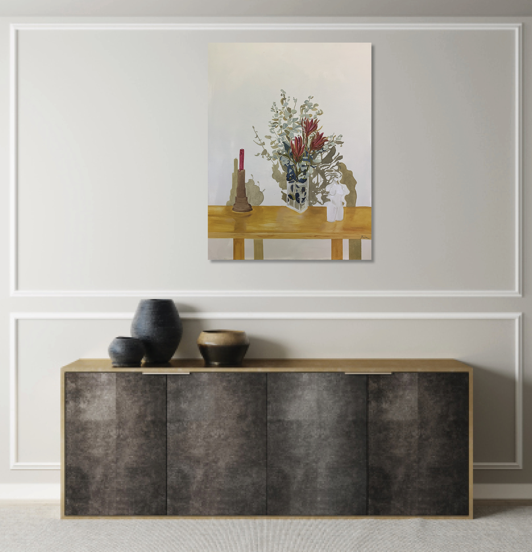 Kim Rees Lecadendren Shadows Insitu Above Sideboard