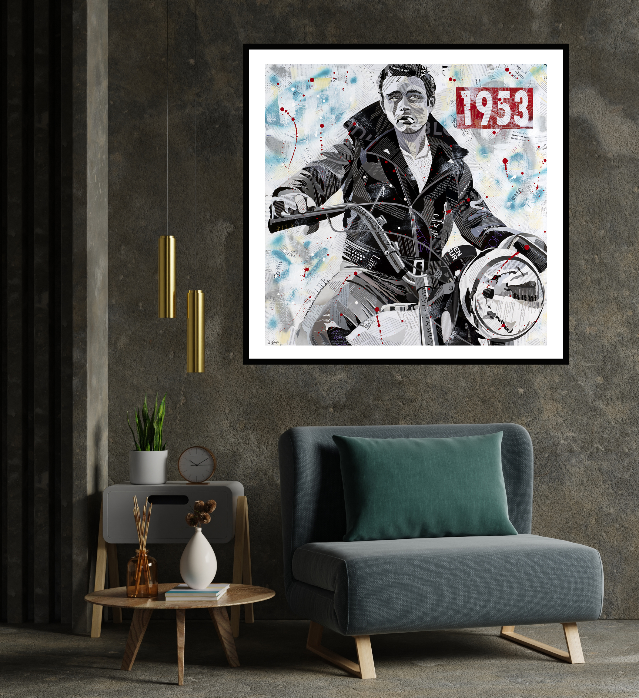 Living Room Interior Style Loft With Armchair On Empty Concrete Wall.