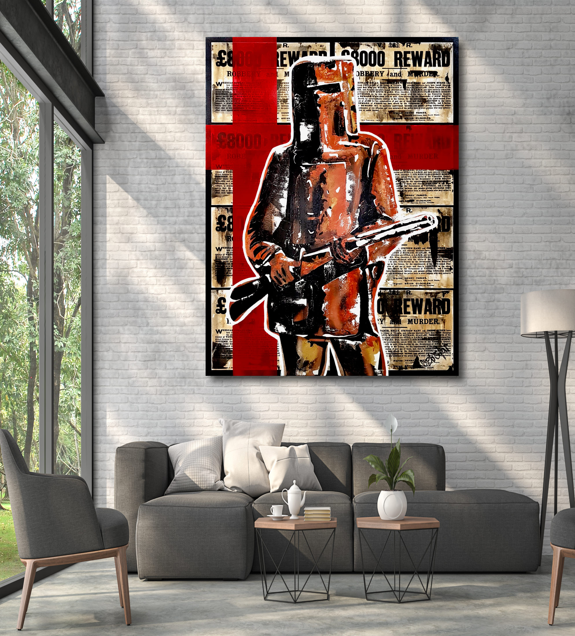 High Ceiling Loft Living Room With Nature View 3d Render