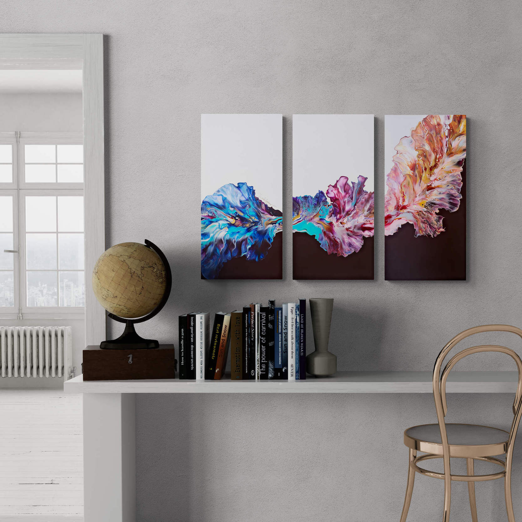 Wall Mounted Desk And Metal Chair