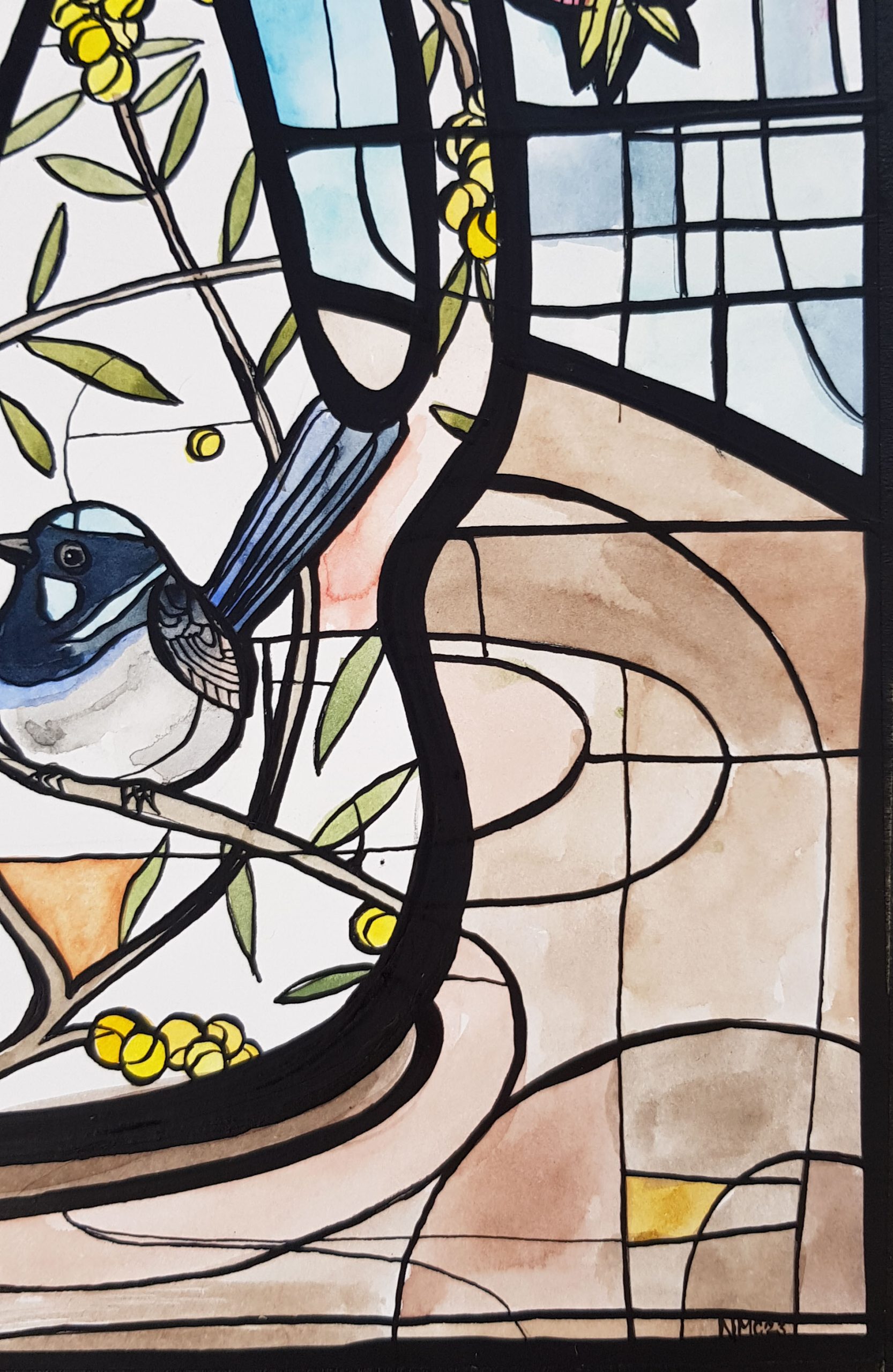 Wren And Wattle Jug By Nicola Cowie Watercolour