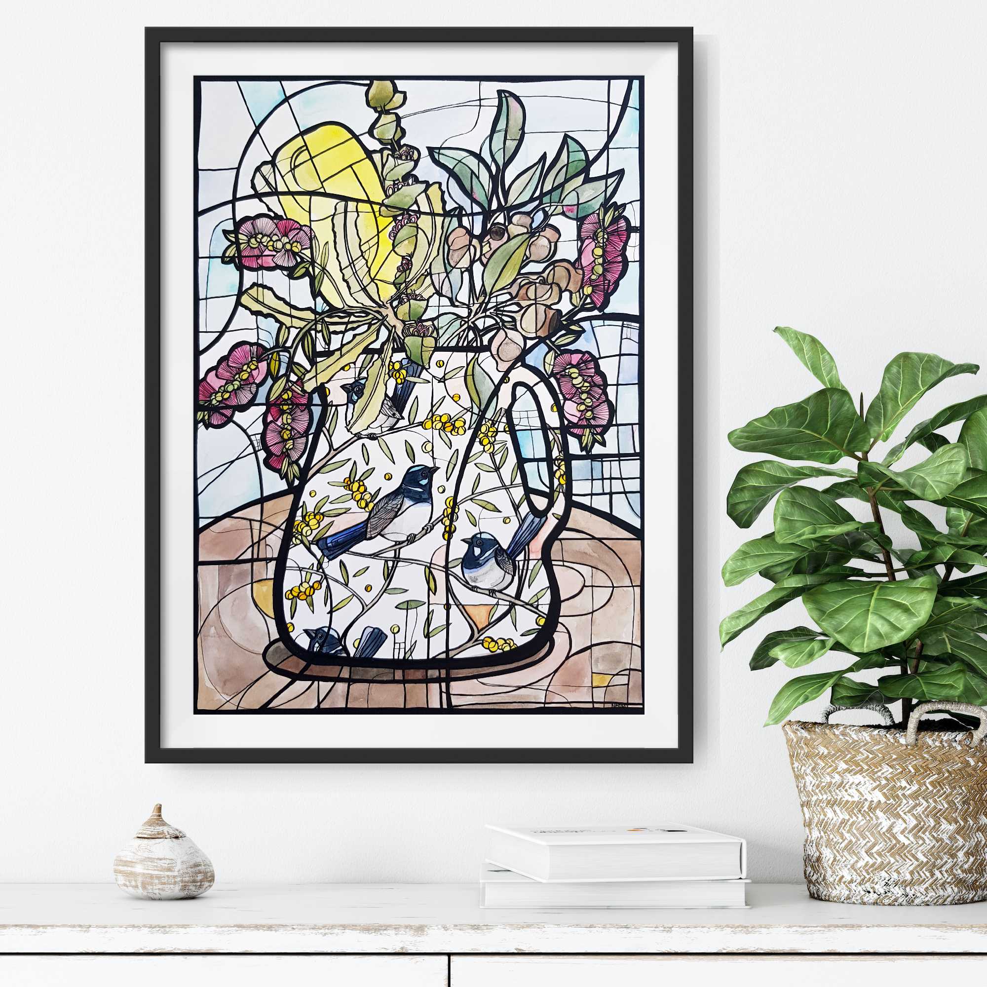 Wren And Wattle Jug By Nicola Cowie In Situ