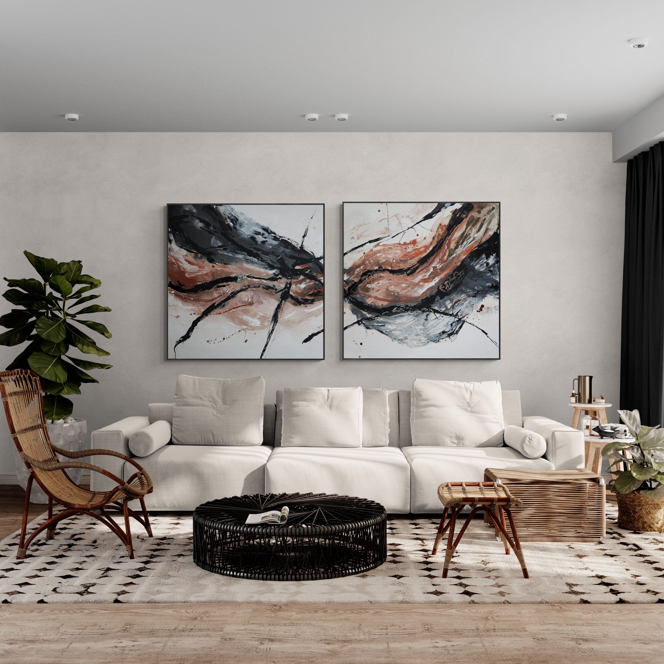 Bright Boho Style Living Room Abstract Art