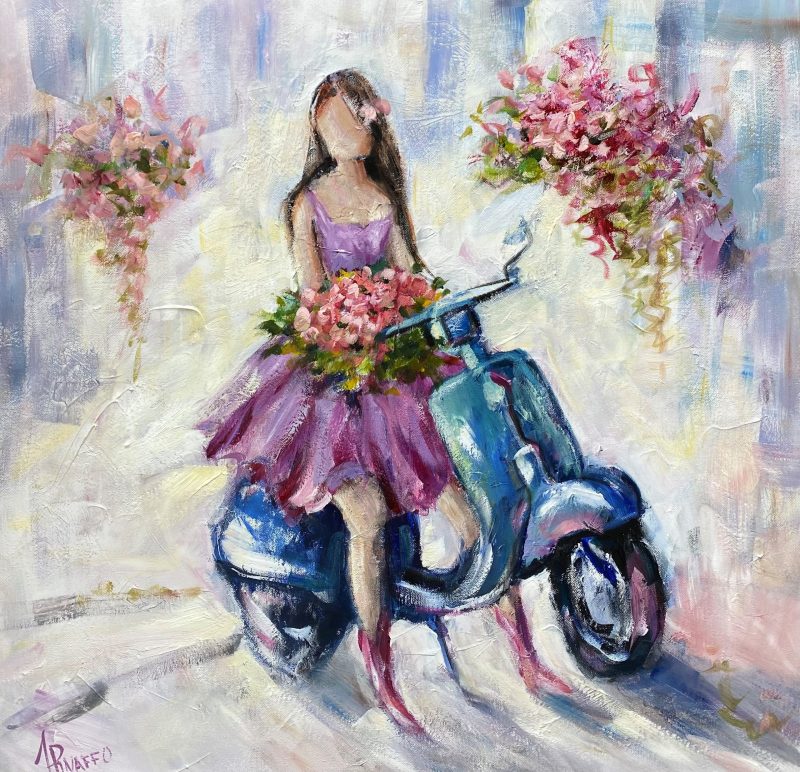 Vespa, girl and flowers