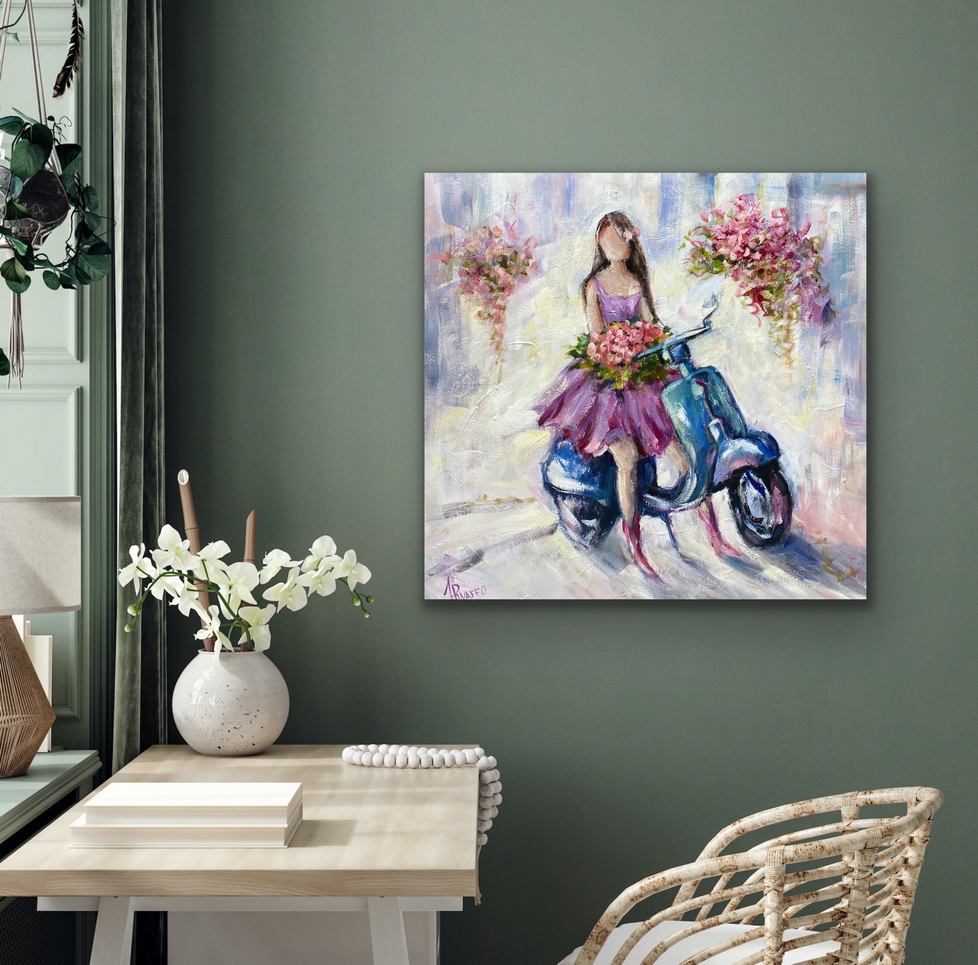Vespa Girl And Flowers Insitu 2