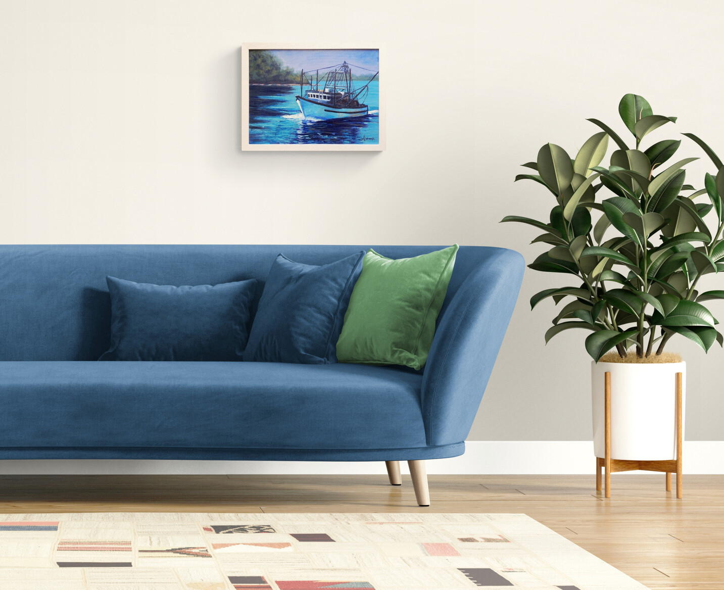 Modern Chic Living Room Interior With Long Sofa (14)