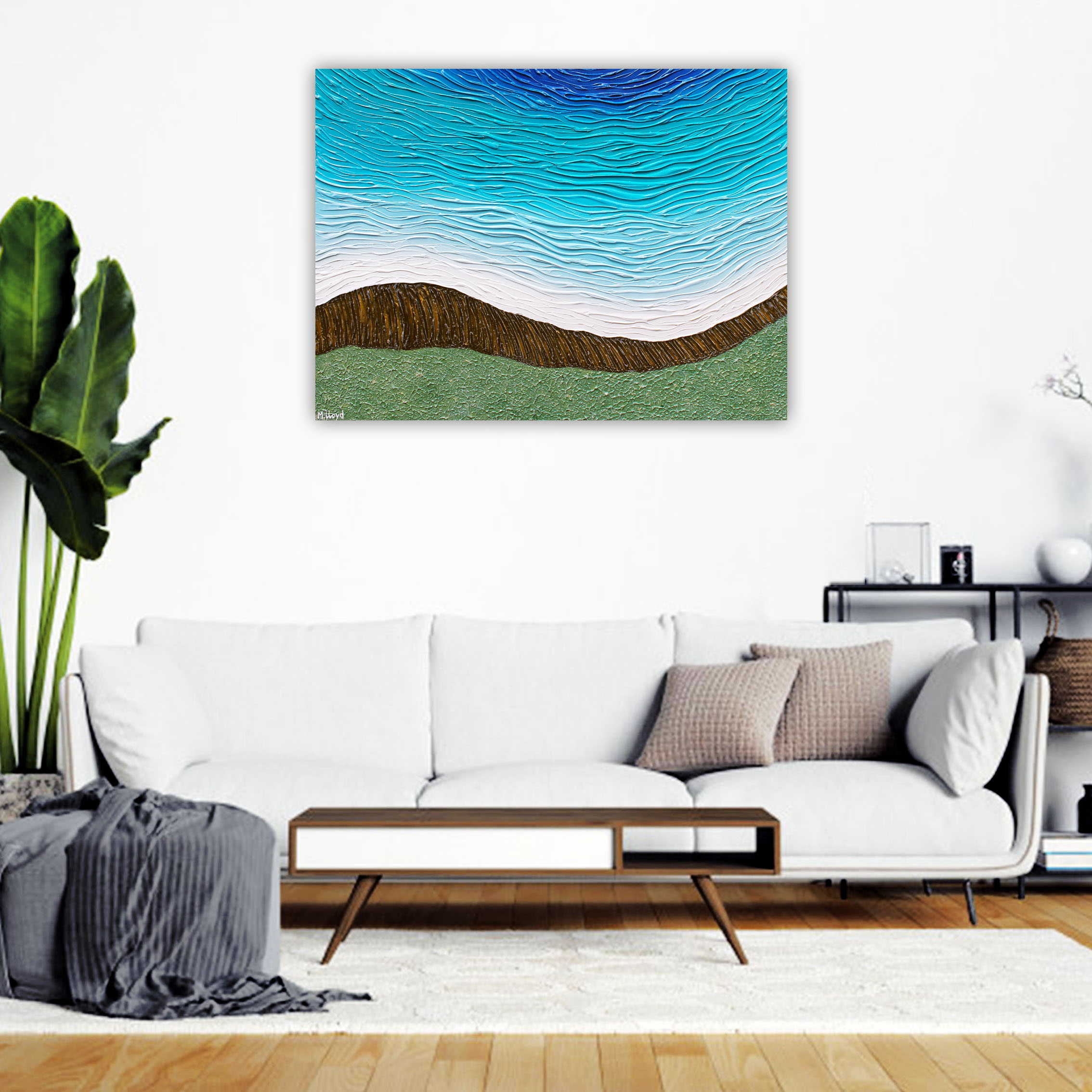 Lounge 1 Coastal Cliffs Textured Abstract Impasto Miranda Lloyd