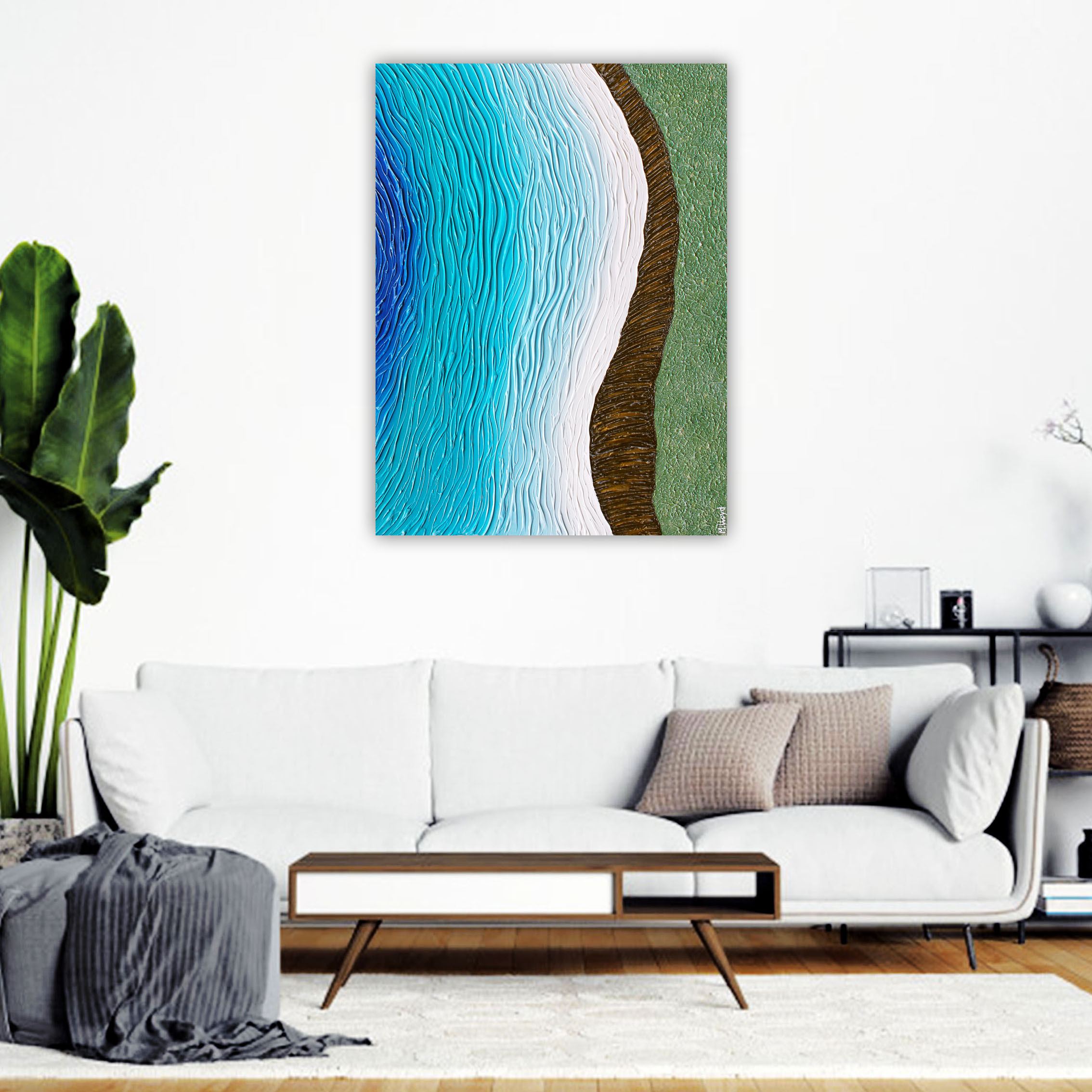 Lounge 2 Coastal Cliffs Textured Abstract Impasto Miranda Lloyd