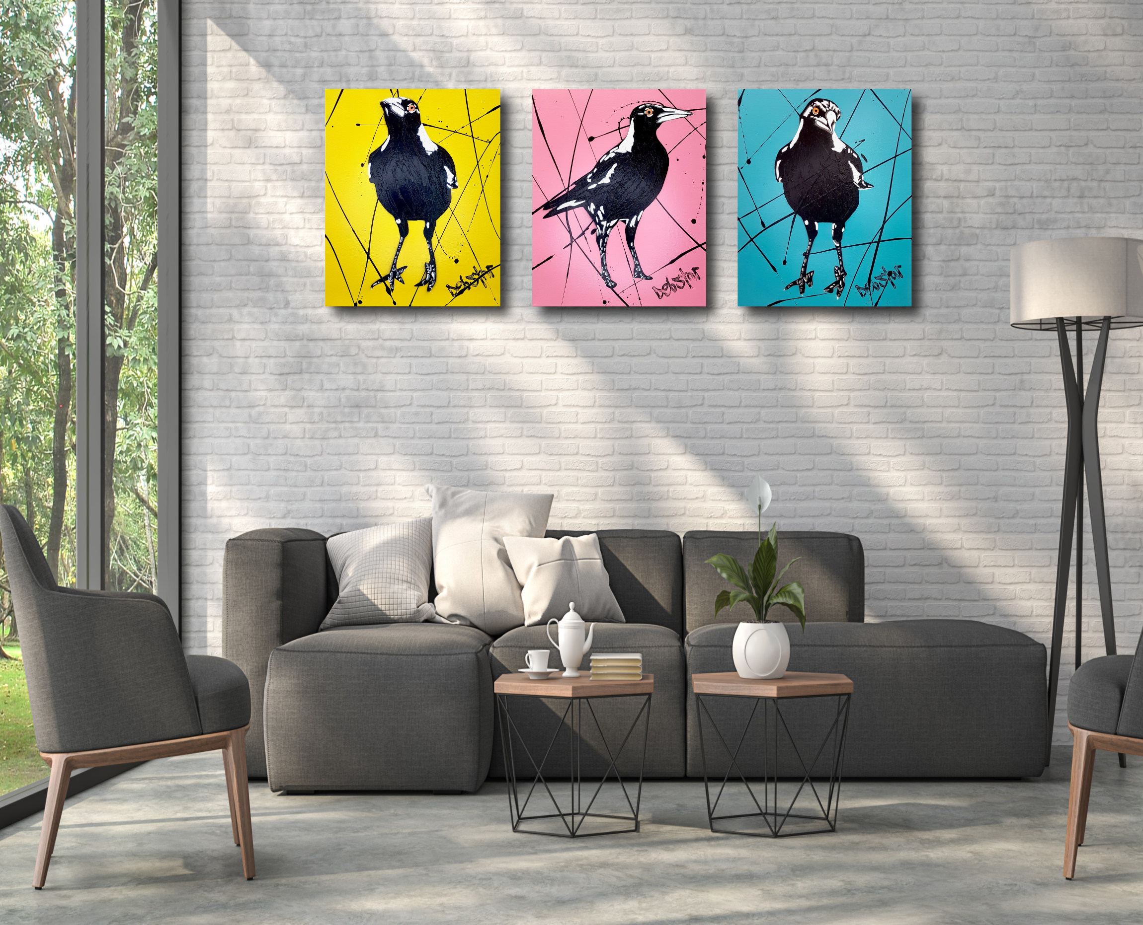 High Ceiling Loft Living Room With Nature View 3d Render