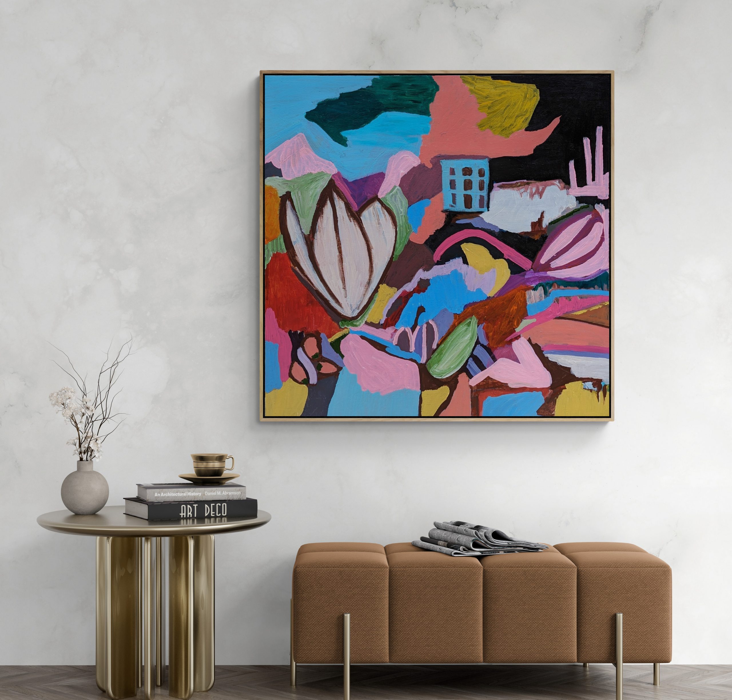 Living Room With Bench Sofa And Table (2)