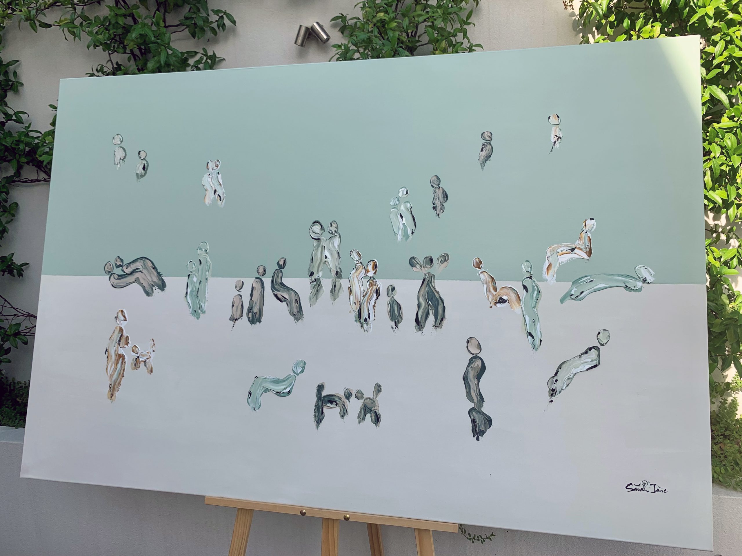 Abstract Painting People Green Beige We Are One Xix Close Up Detail