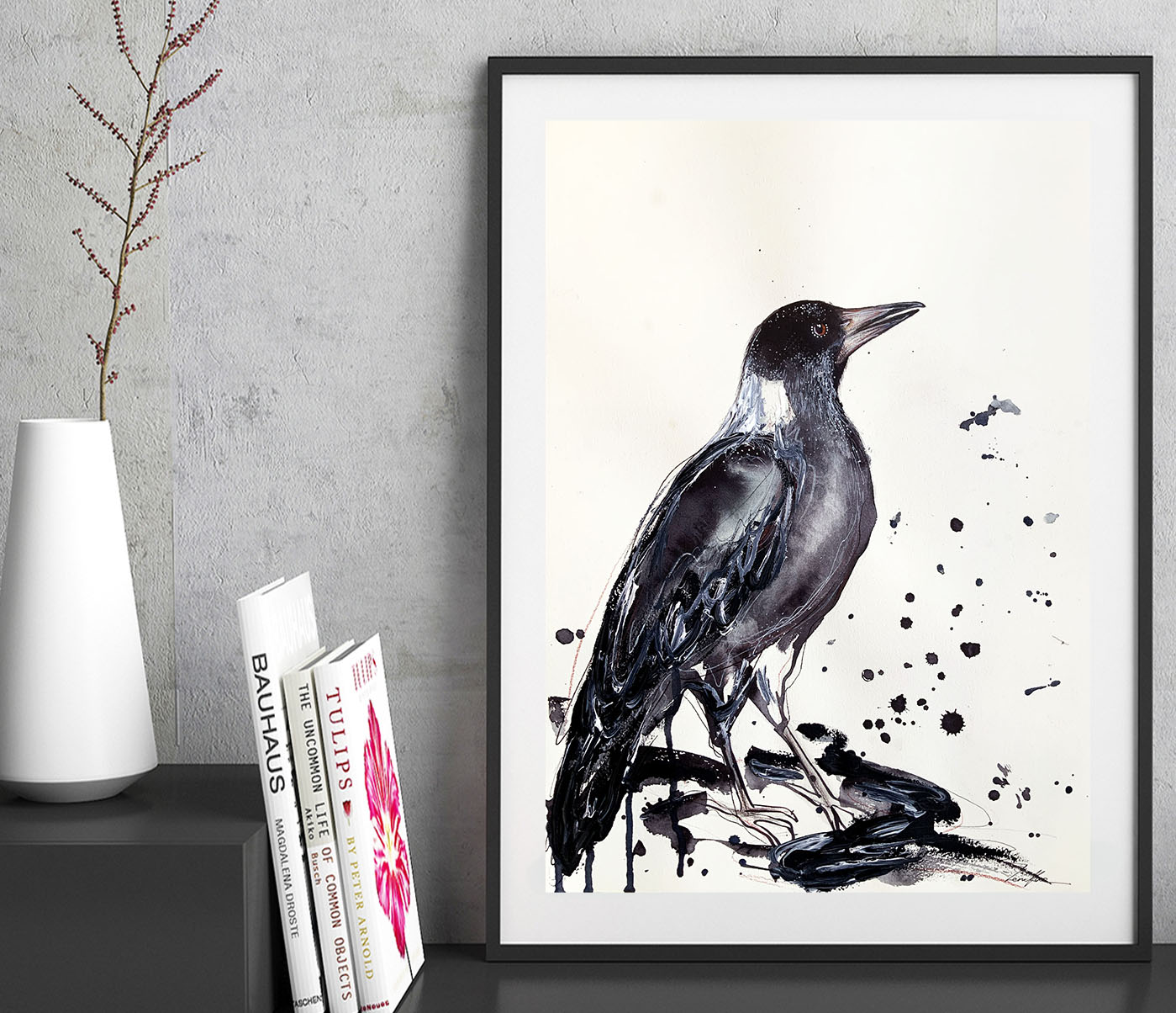 Sydney Artist Leni Kae Magpie Spirit Calling Original Art Framed