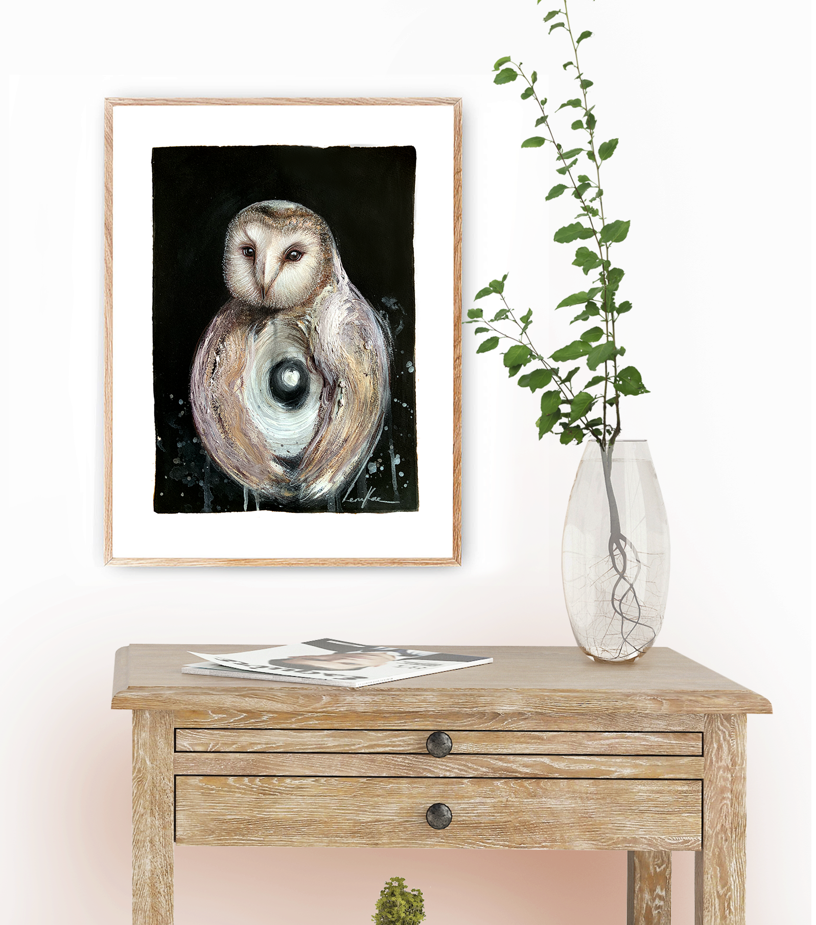 3. Ydney Artist Leni Kae Athenas Owl Framed Example Interior Design