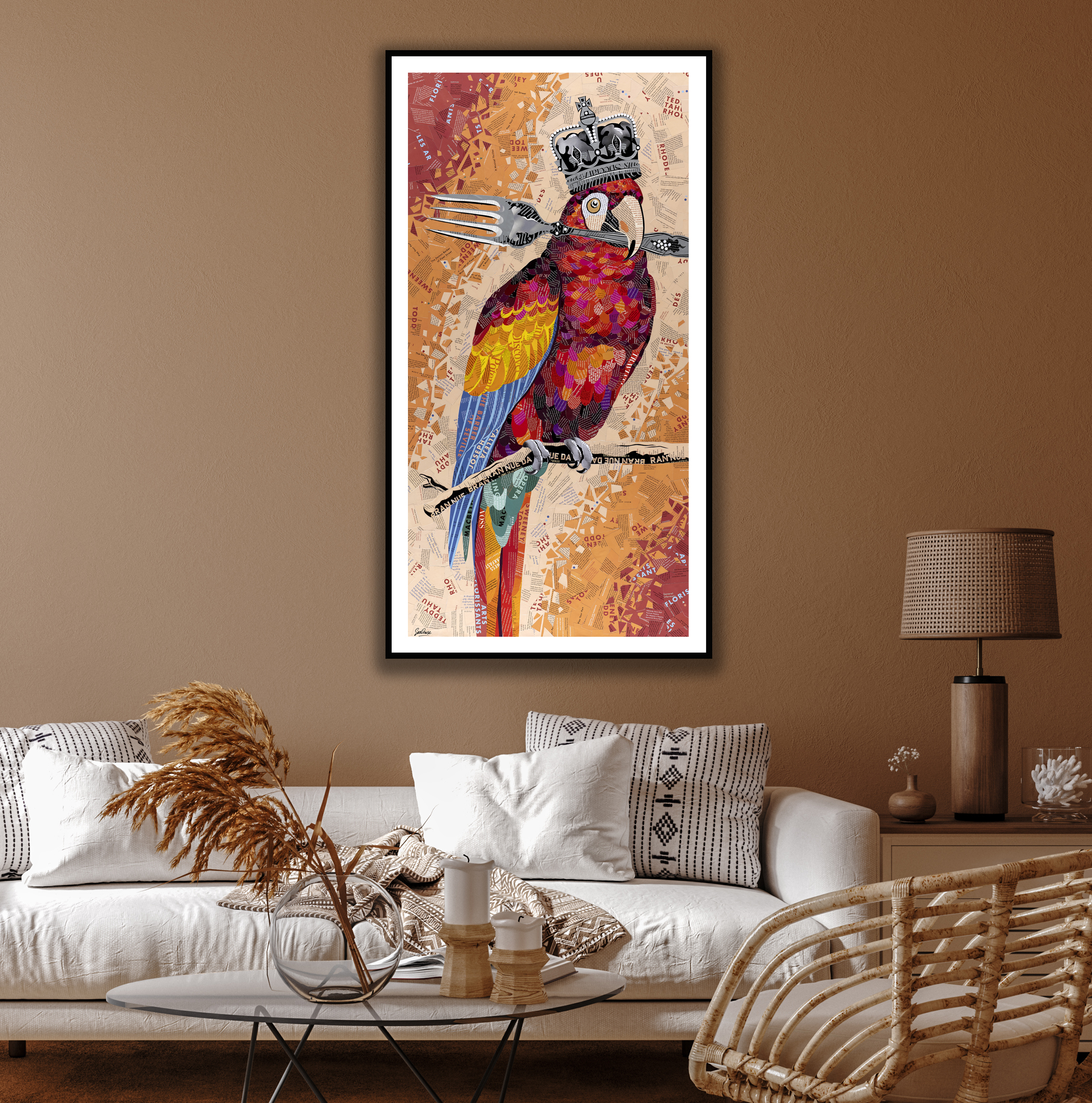 Boho Style Home Interior, Living Room In Brown Warm Color