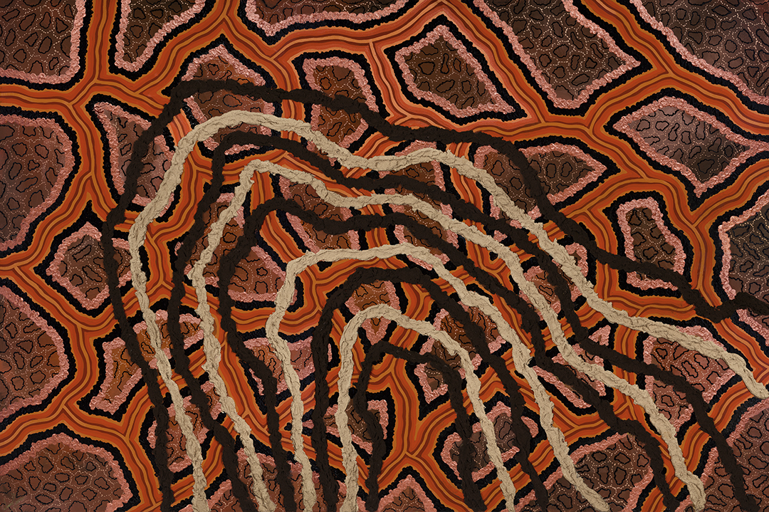 Simone Thomson Marrup Biik, Spirit Land W183.1 X H122.1 Cm Sand, Acrylic On Cotton Canvas, Framed Black American Ash (4)