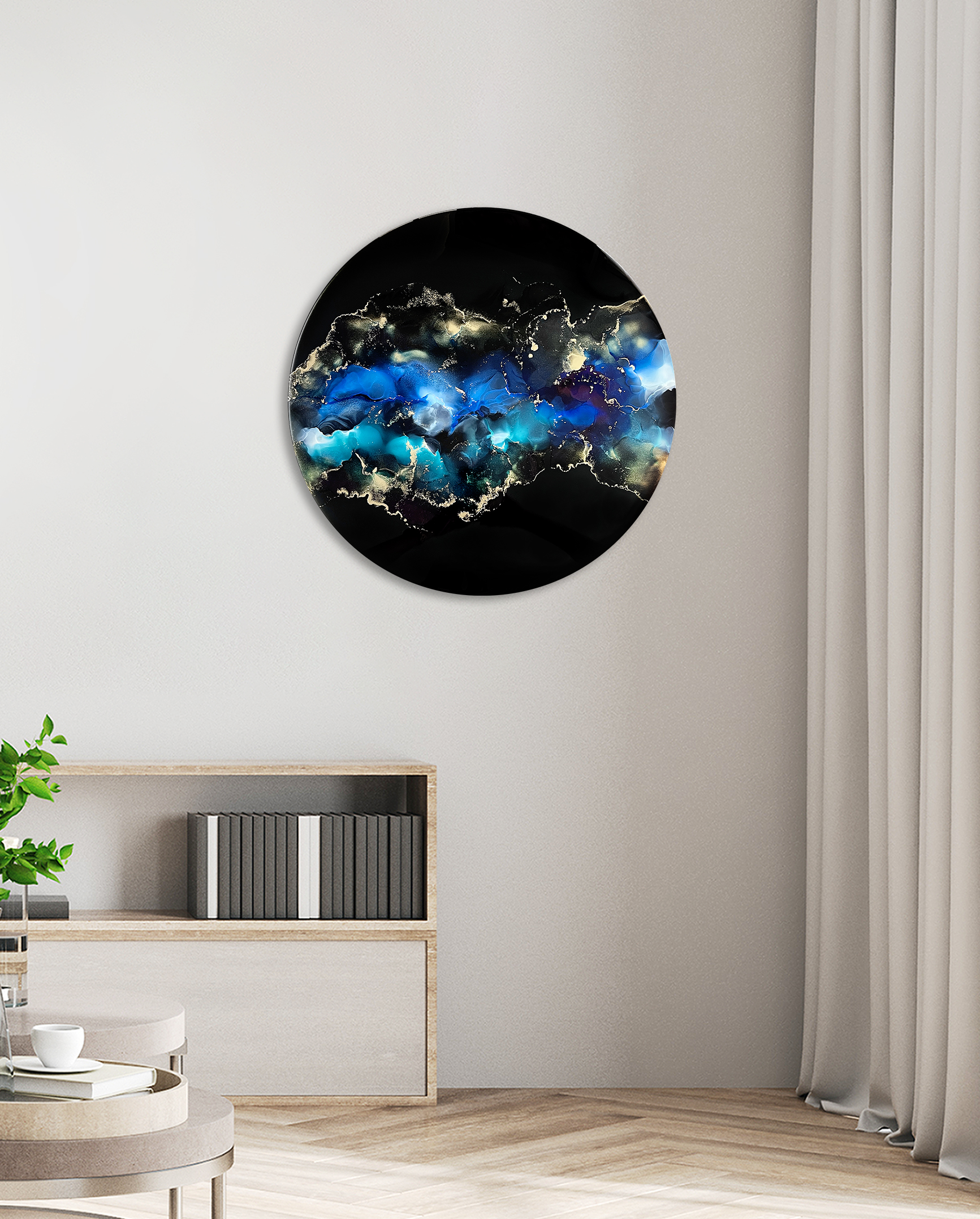 Luxury,restroom,with,gray,sofa,,city,view,and,blank,poster