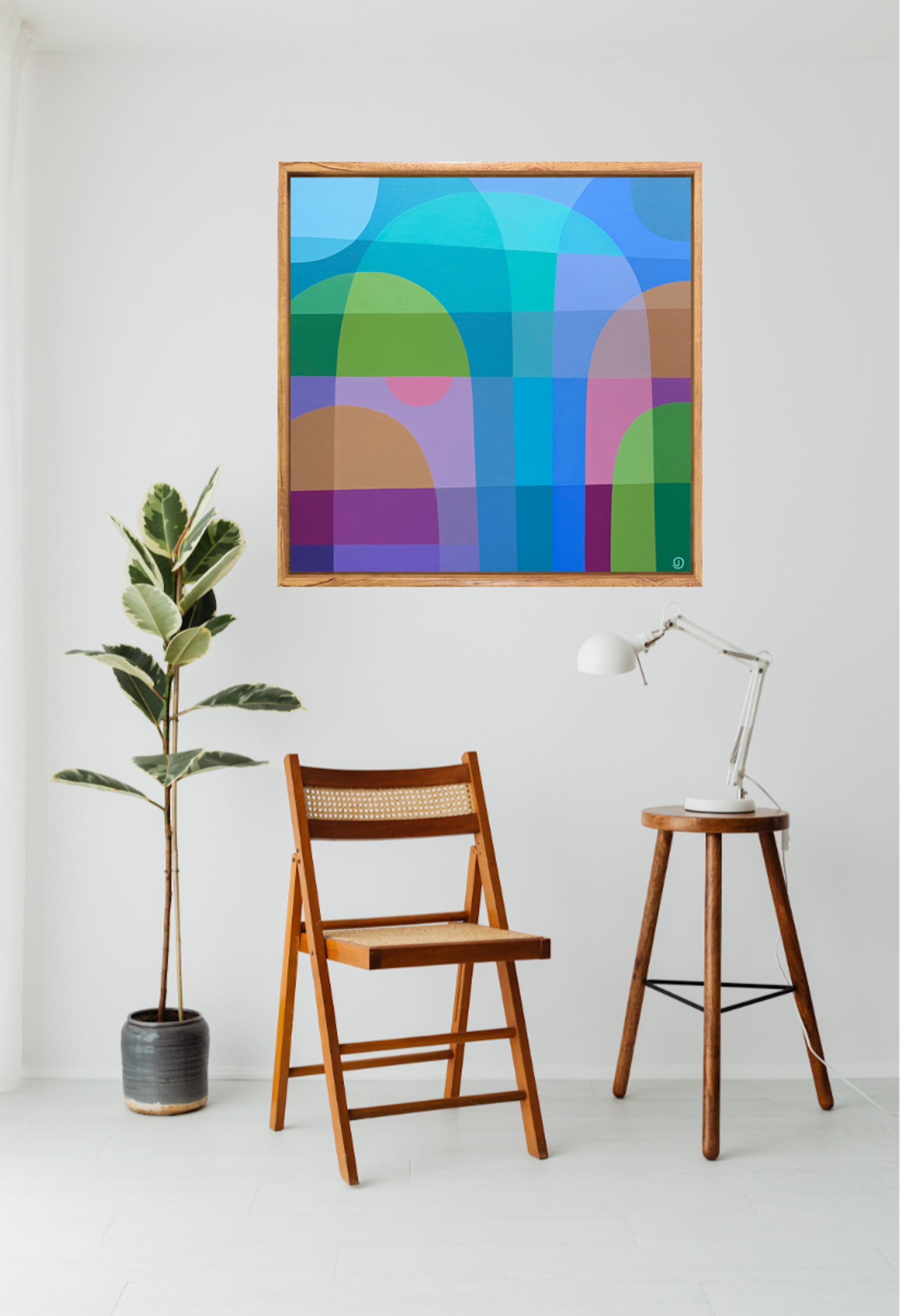 Charlotte De Pace Beach Walk Insitu Above Chair Art Lovers Australia
