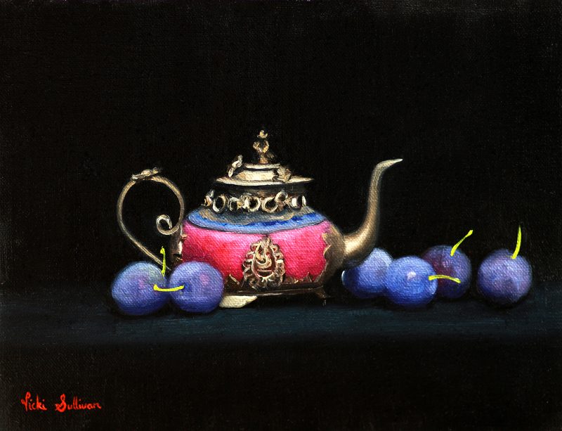 Pink teapot with Blue Plums