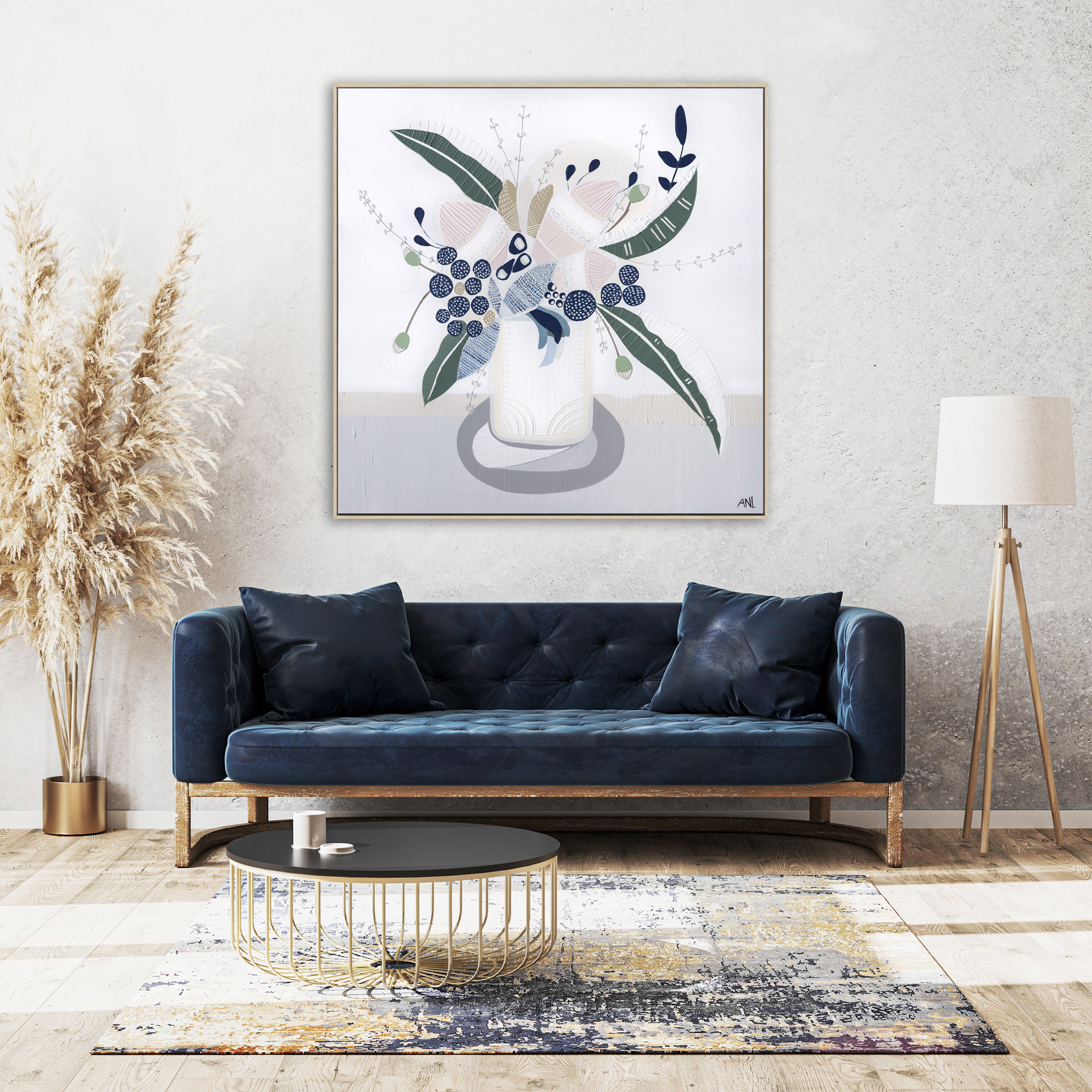 Modern Living Room Luxury Interior Design Mock Up With Dark Blue