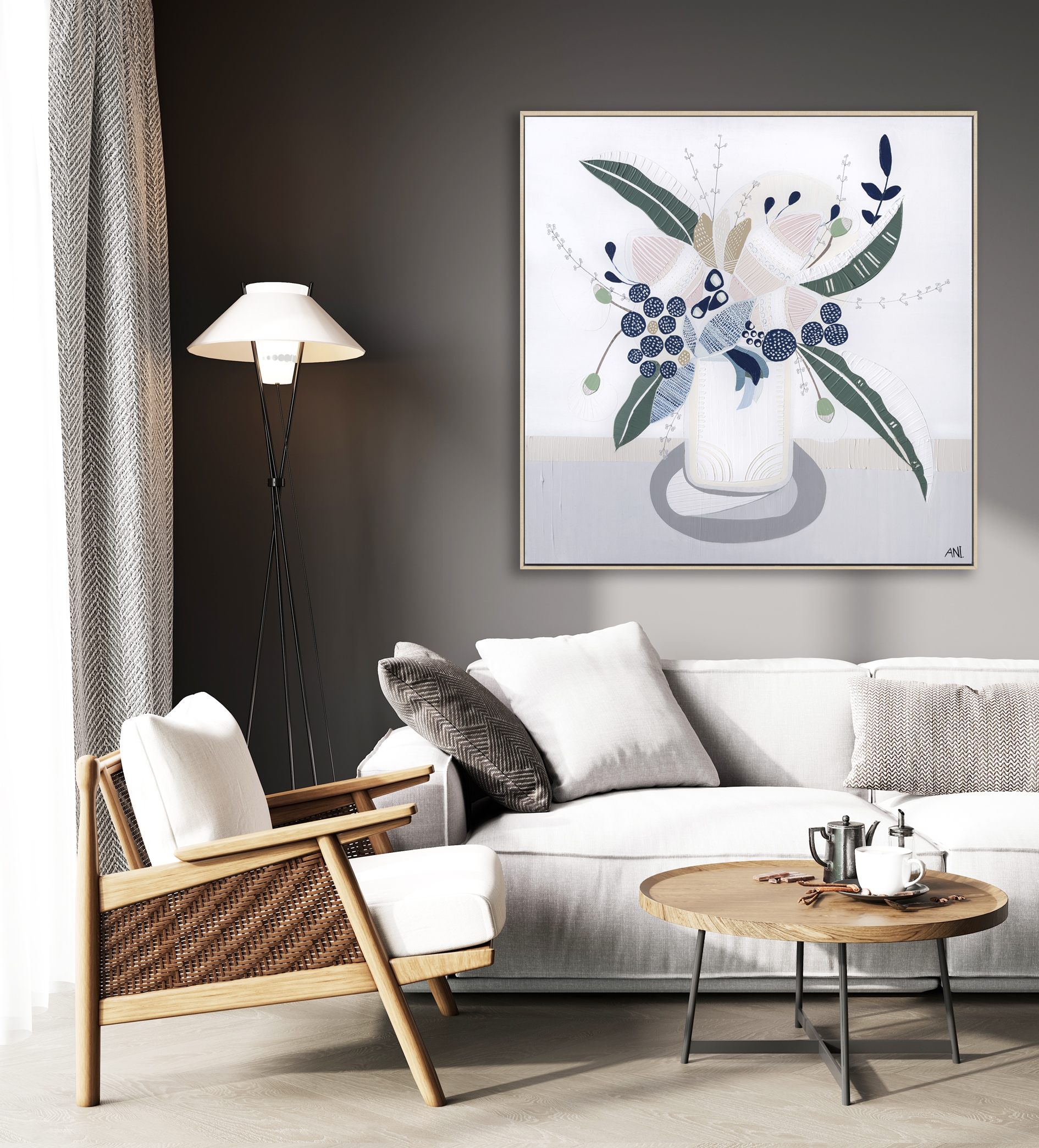 Modern Minimalist Living Room Interior Mock Up With White Sofa W