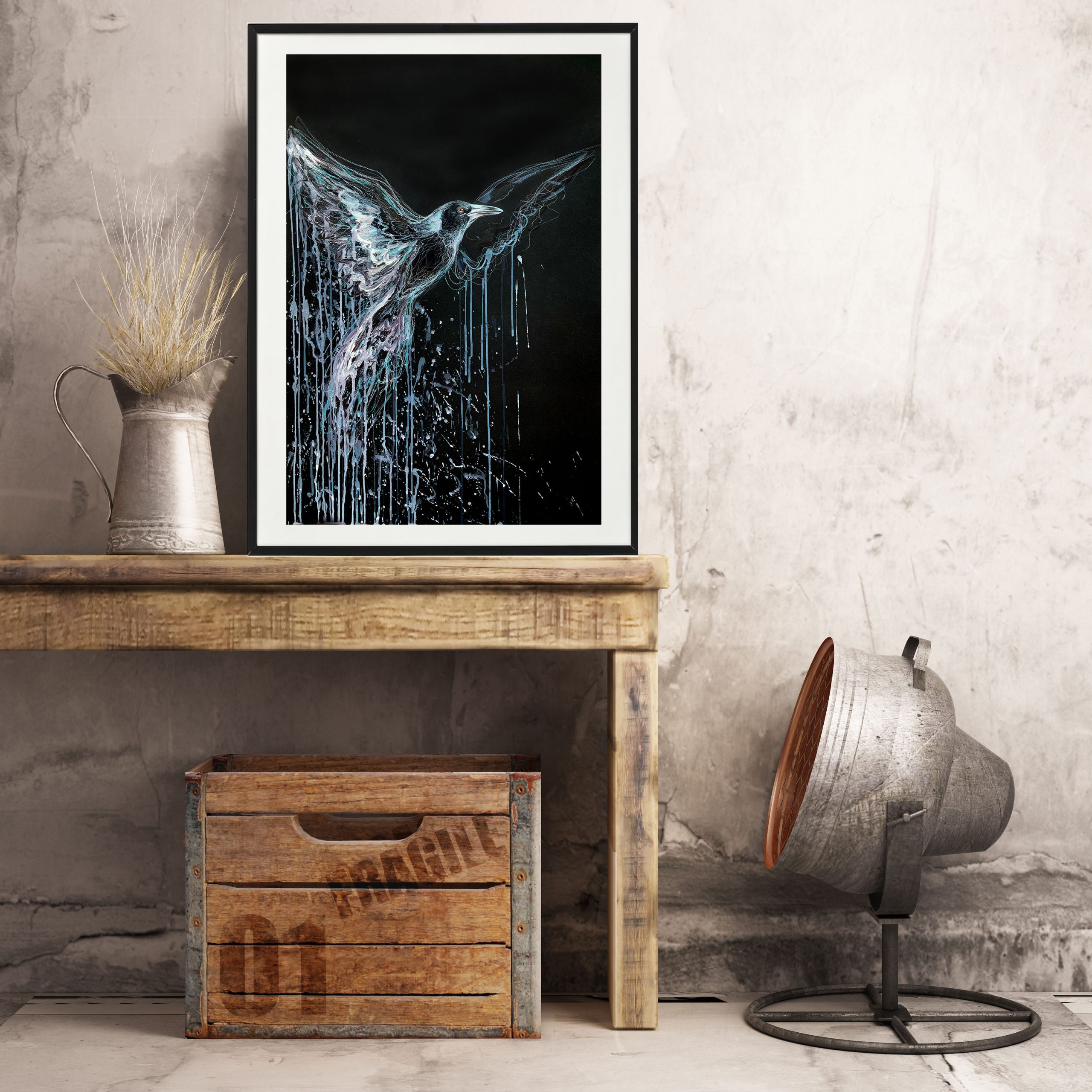 Magpie Interior Framed Eg Artist Leni Kae Watercolour Art Copy