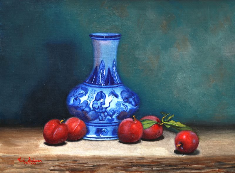 Summer plums with Blue and white vase