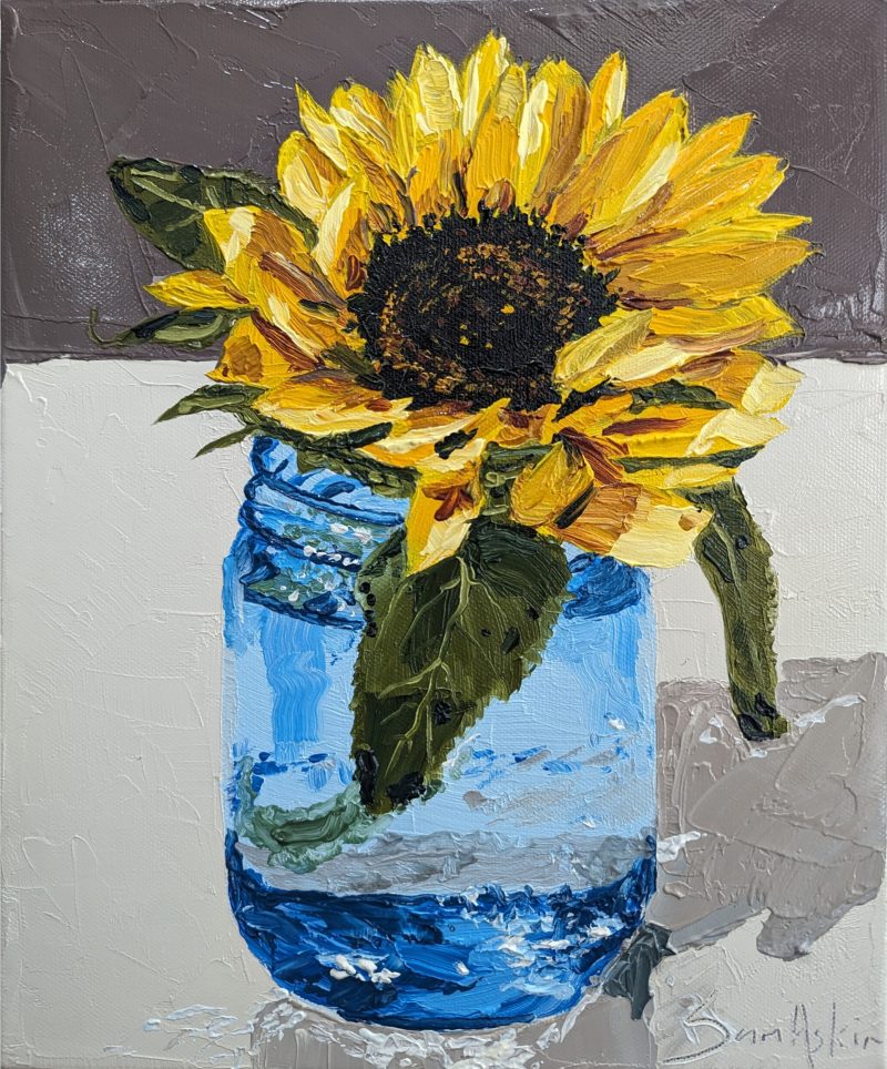 Sunflower in Blue Jar