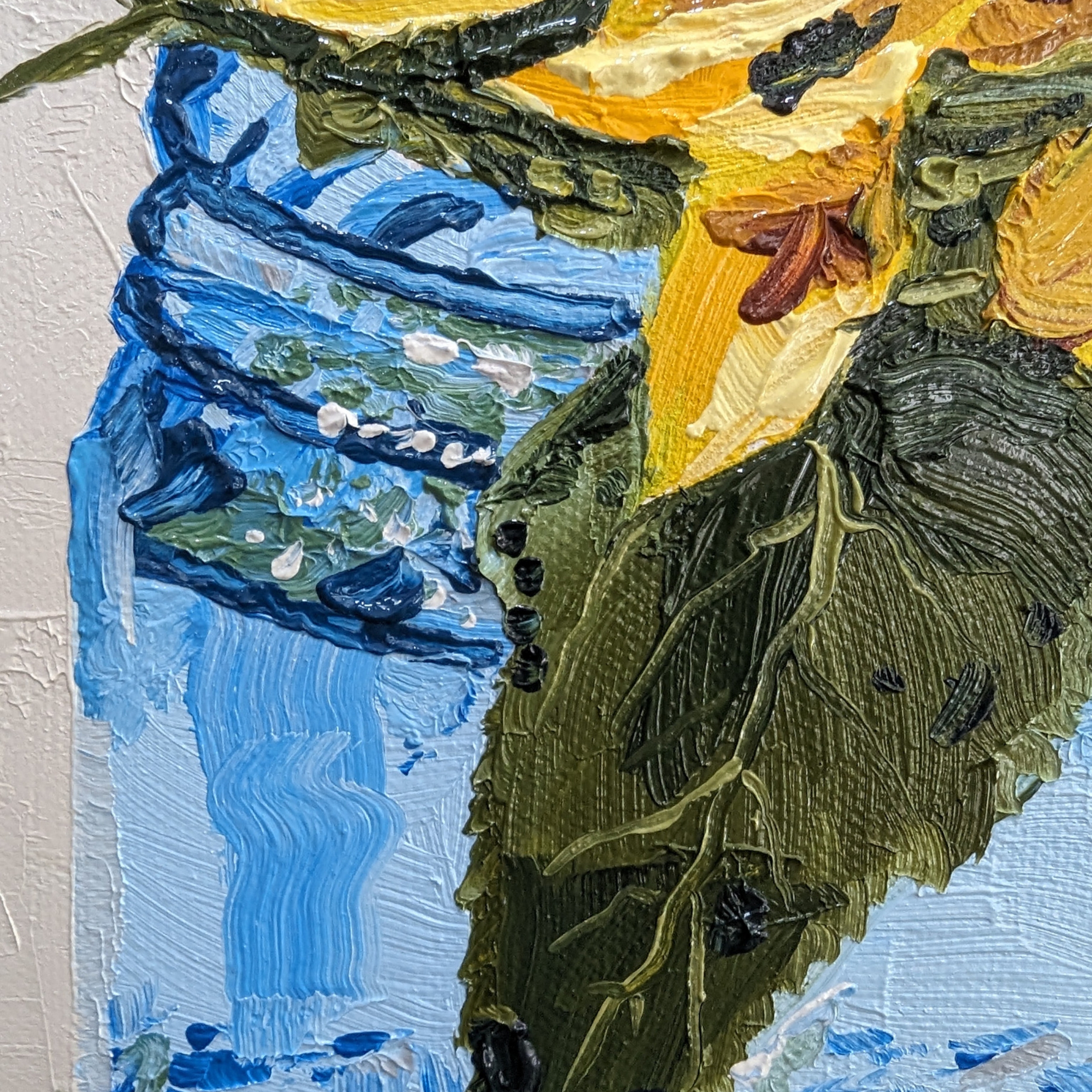 Sam Askin Sunflower In Blue Jar Leaf