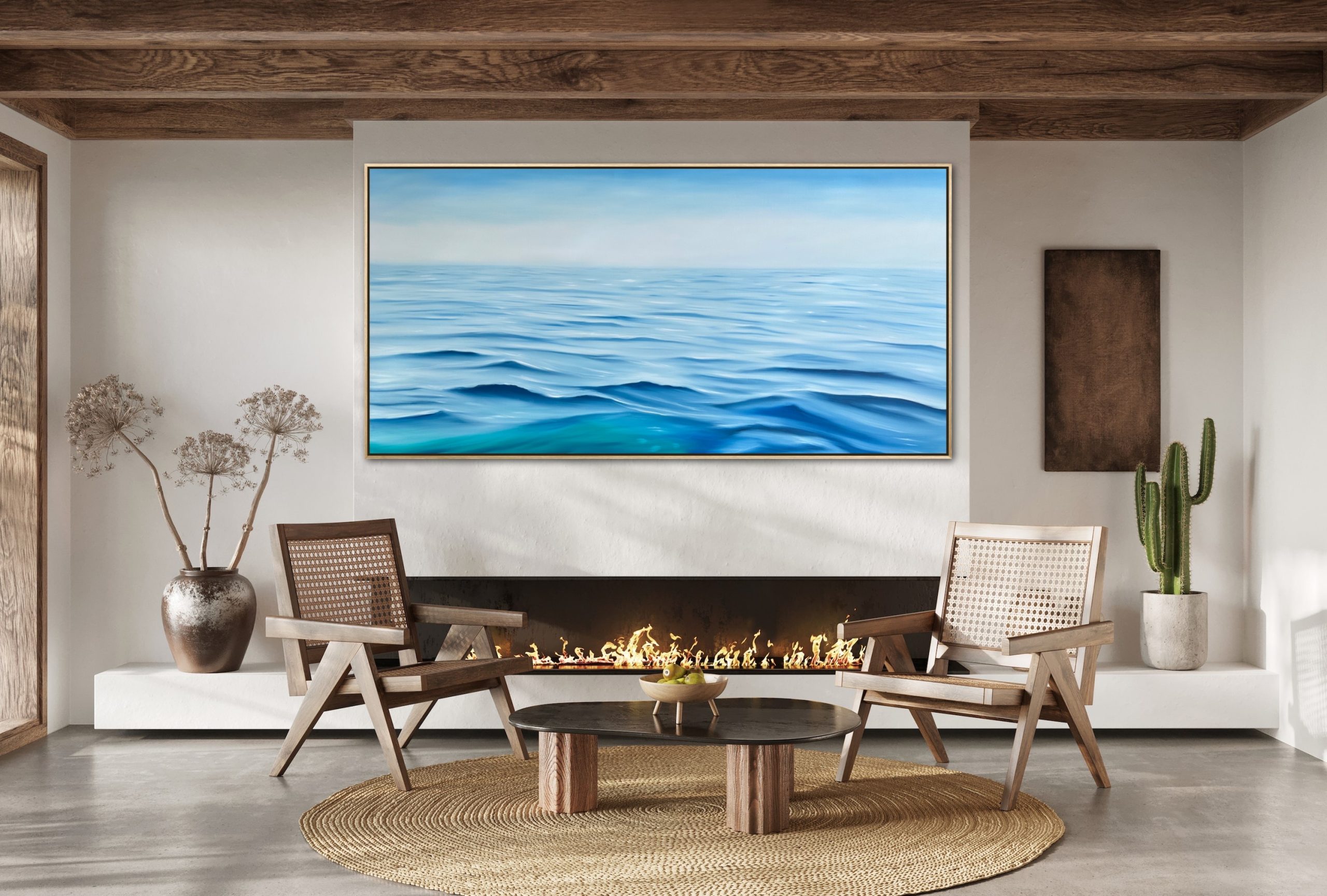 Alanah Jarvis Ocean Art Painting Above Fireplace