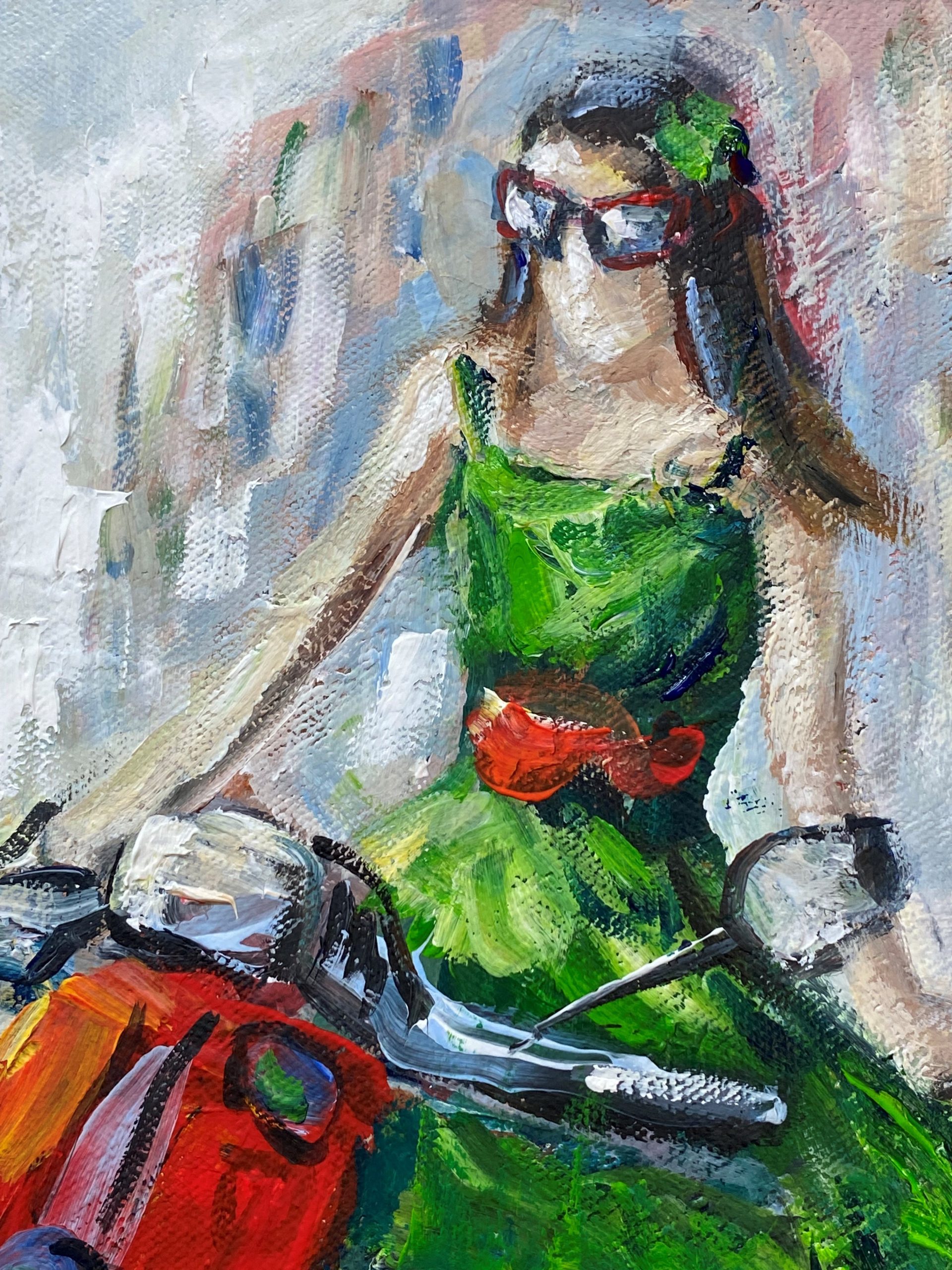 Red Vespa And Lady In Green 5