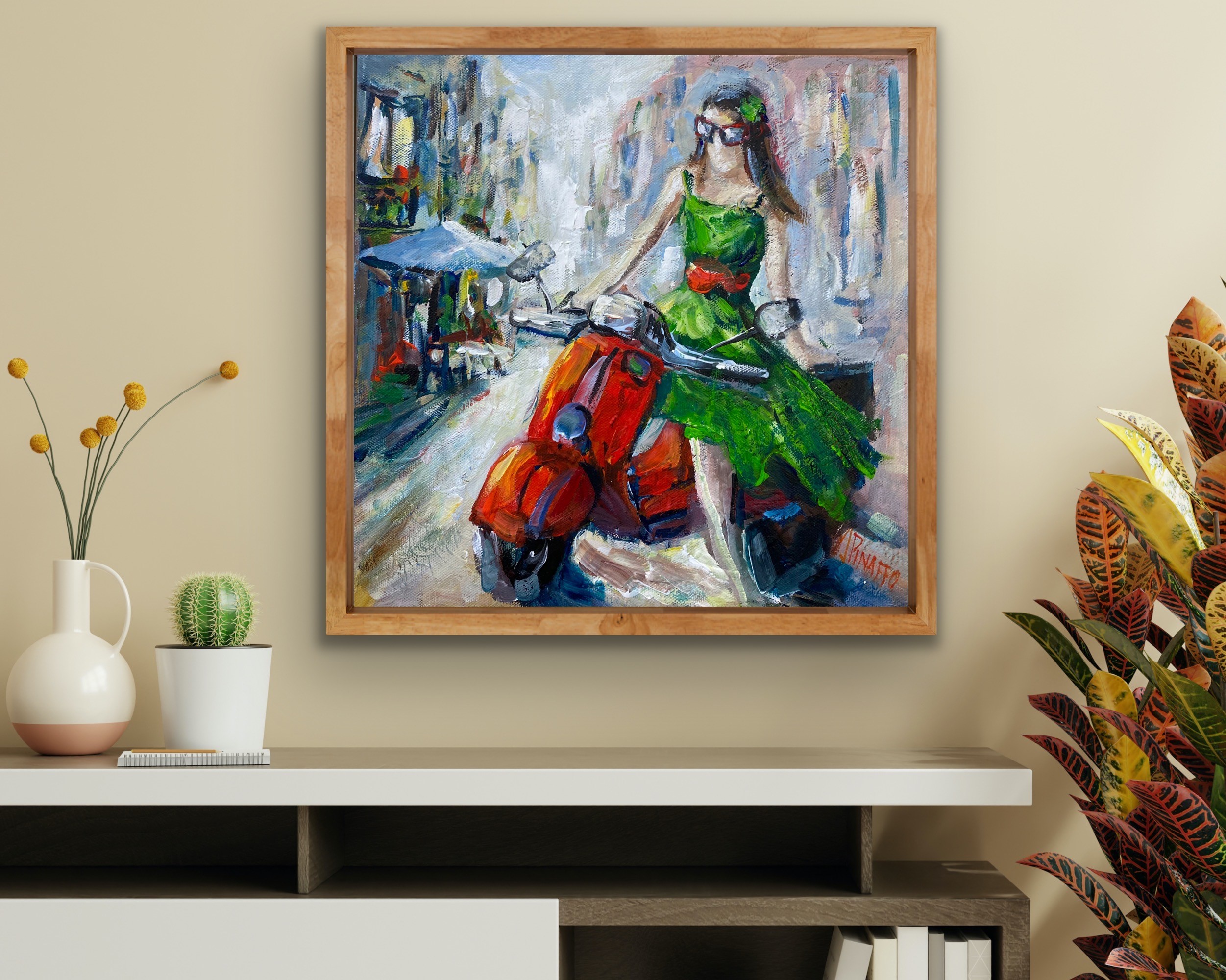 Red Vespa And Lady In Green Insitu 3