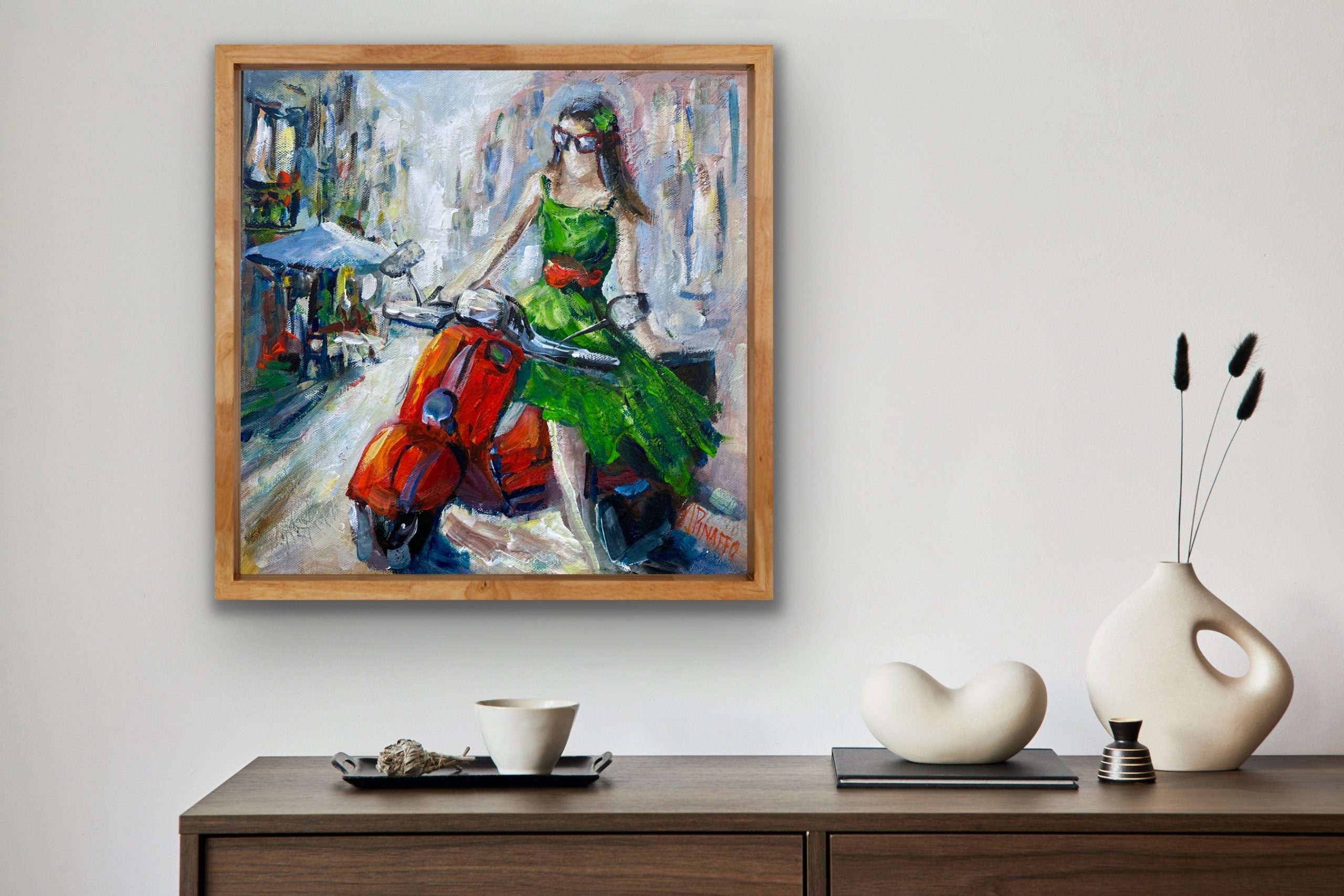 Red Vespa And Lady Inb Green Insitu 2