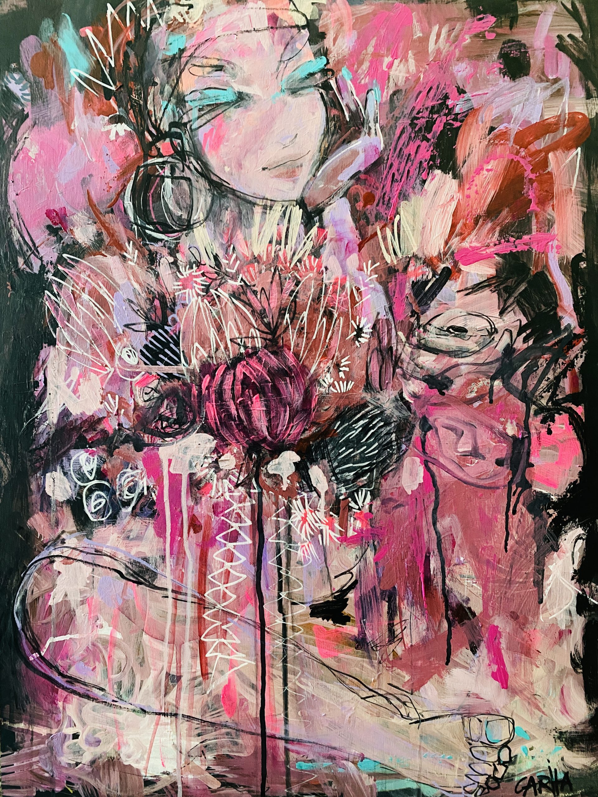 Carita Farrer Spencer Bold Bouquet Acrylic On Wood Panel 53 X 71cm Framed In Ebony Stained Oak (2)