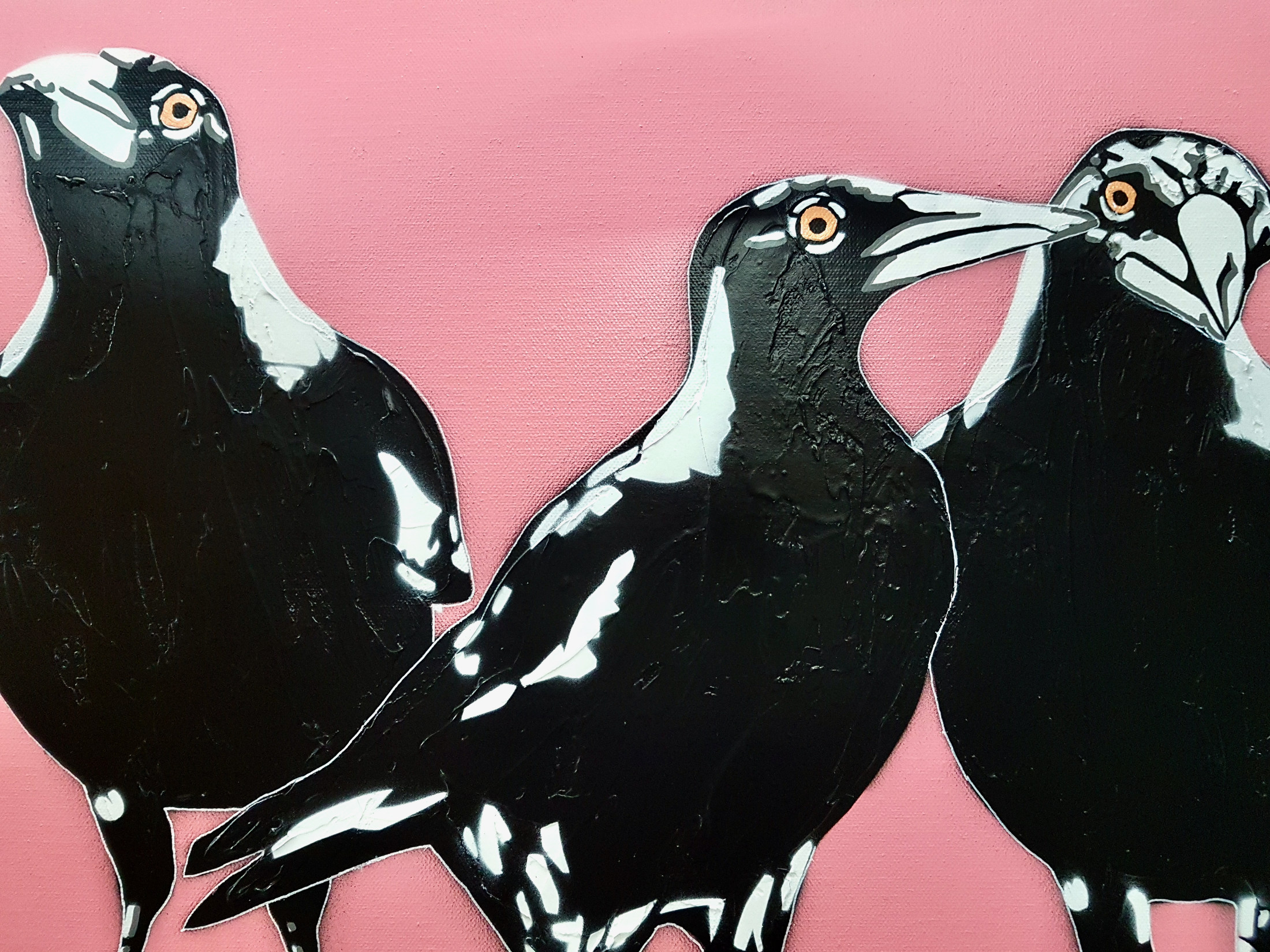 Magpies 3's Trouble Pink Pop Popart Deborah Lang Art Urban Canvas 4