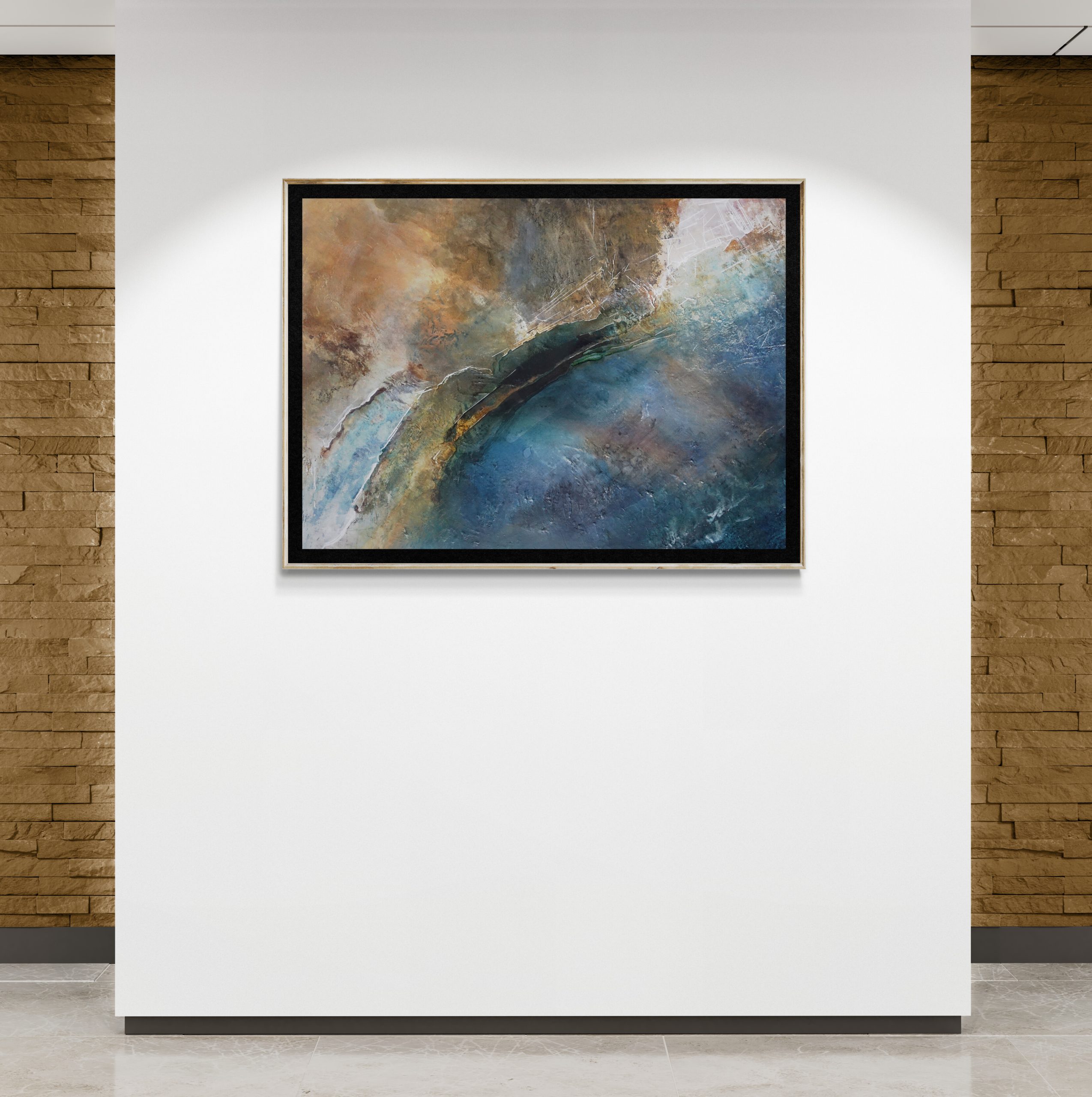 Canvy Into The Blue Art Gallery Wall With Brick Background