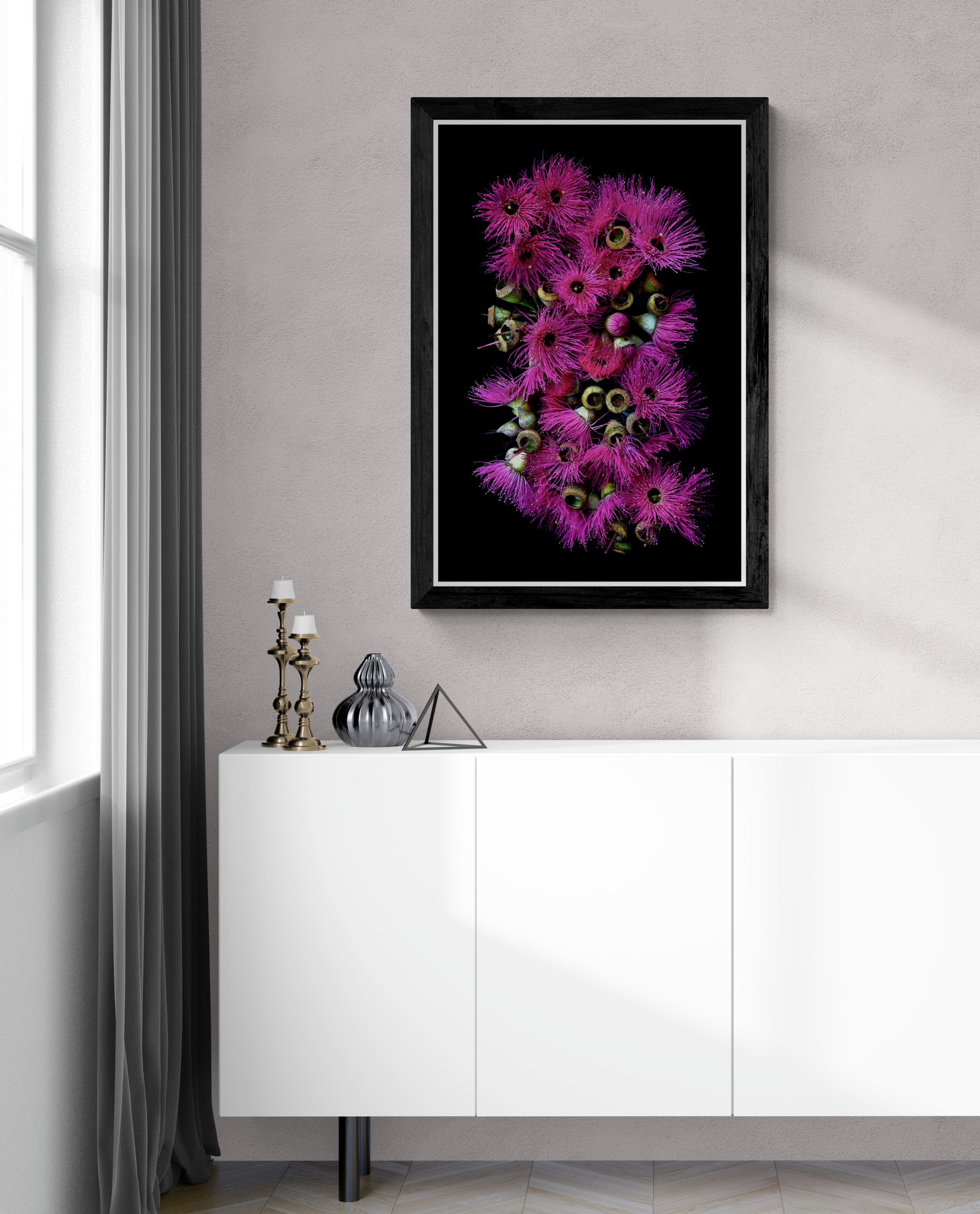 Ornaments Sitting On White Cabinet