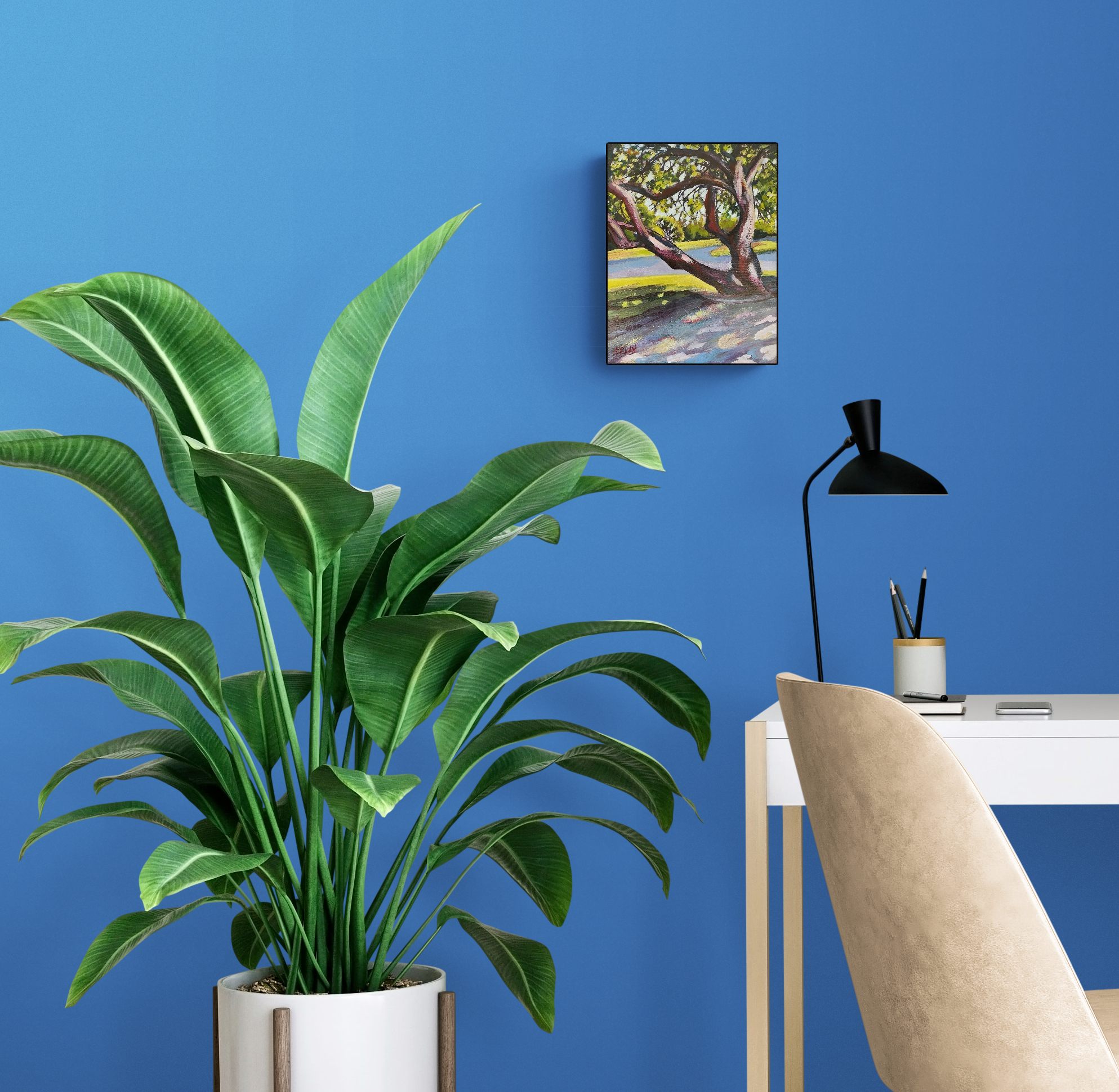Home Office With Large Tropical Plant (2)