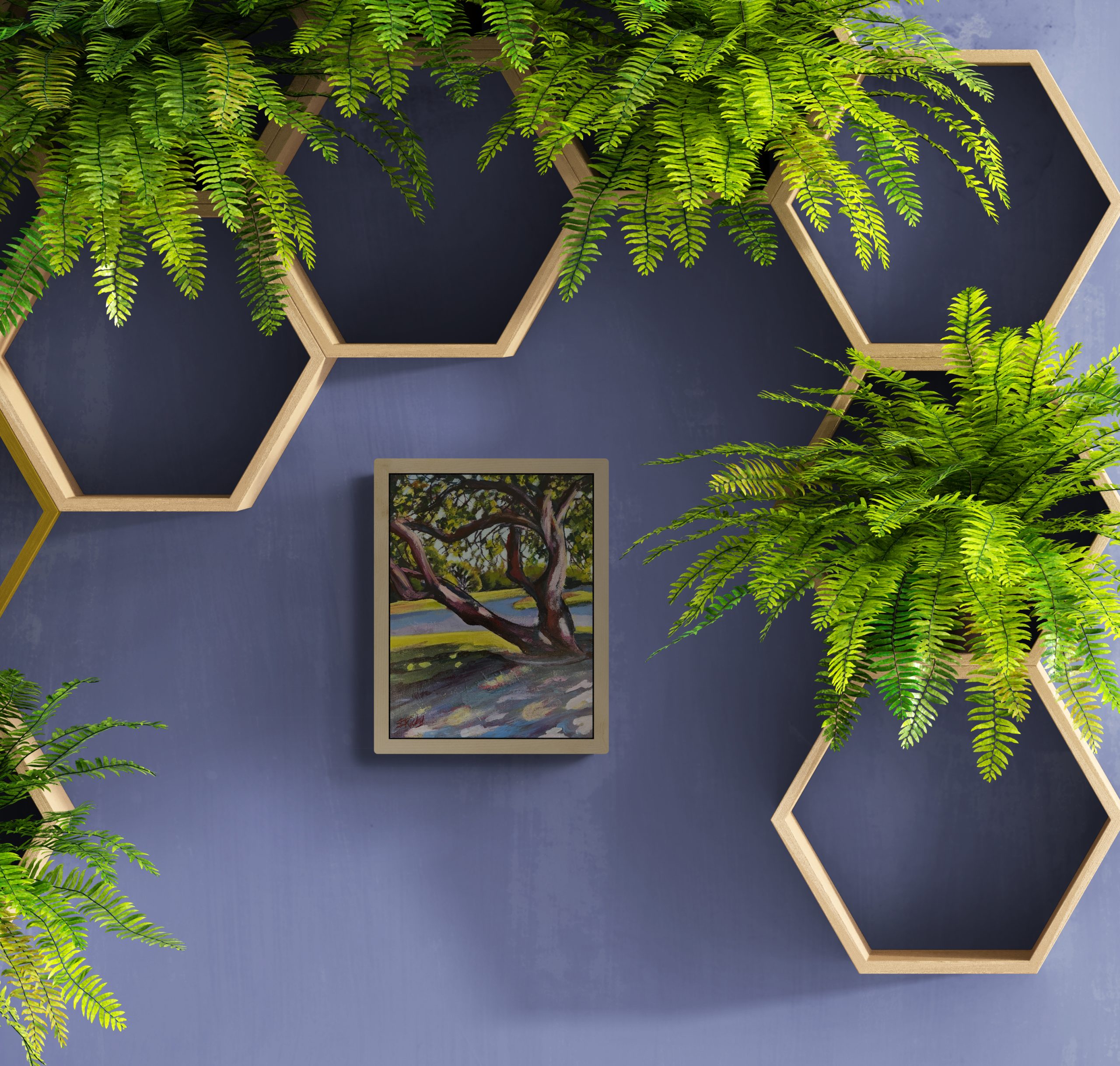 Living Wall With Honeycomb Shelving (1)