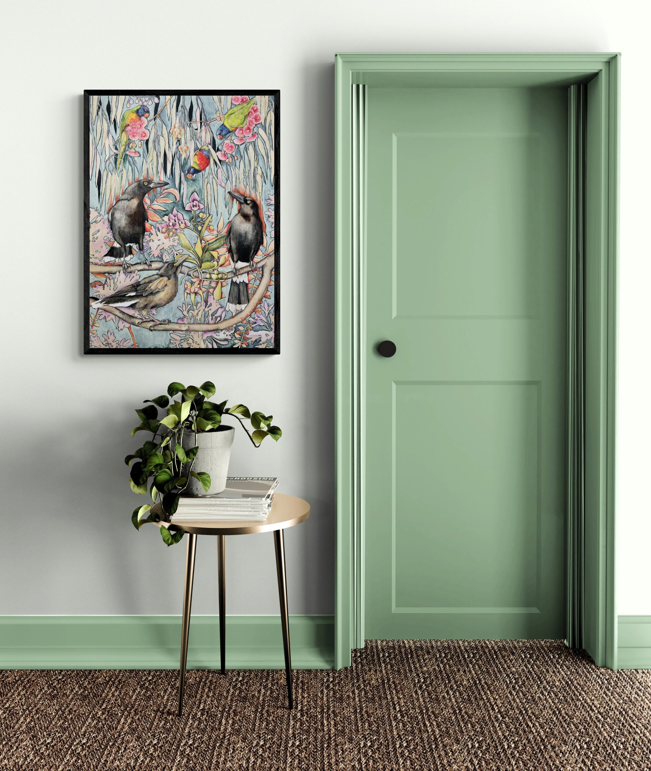 Hallway With Door And Plant