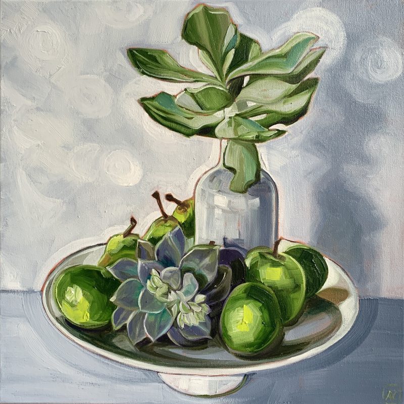 Succulent and bowl with fruit