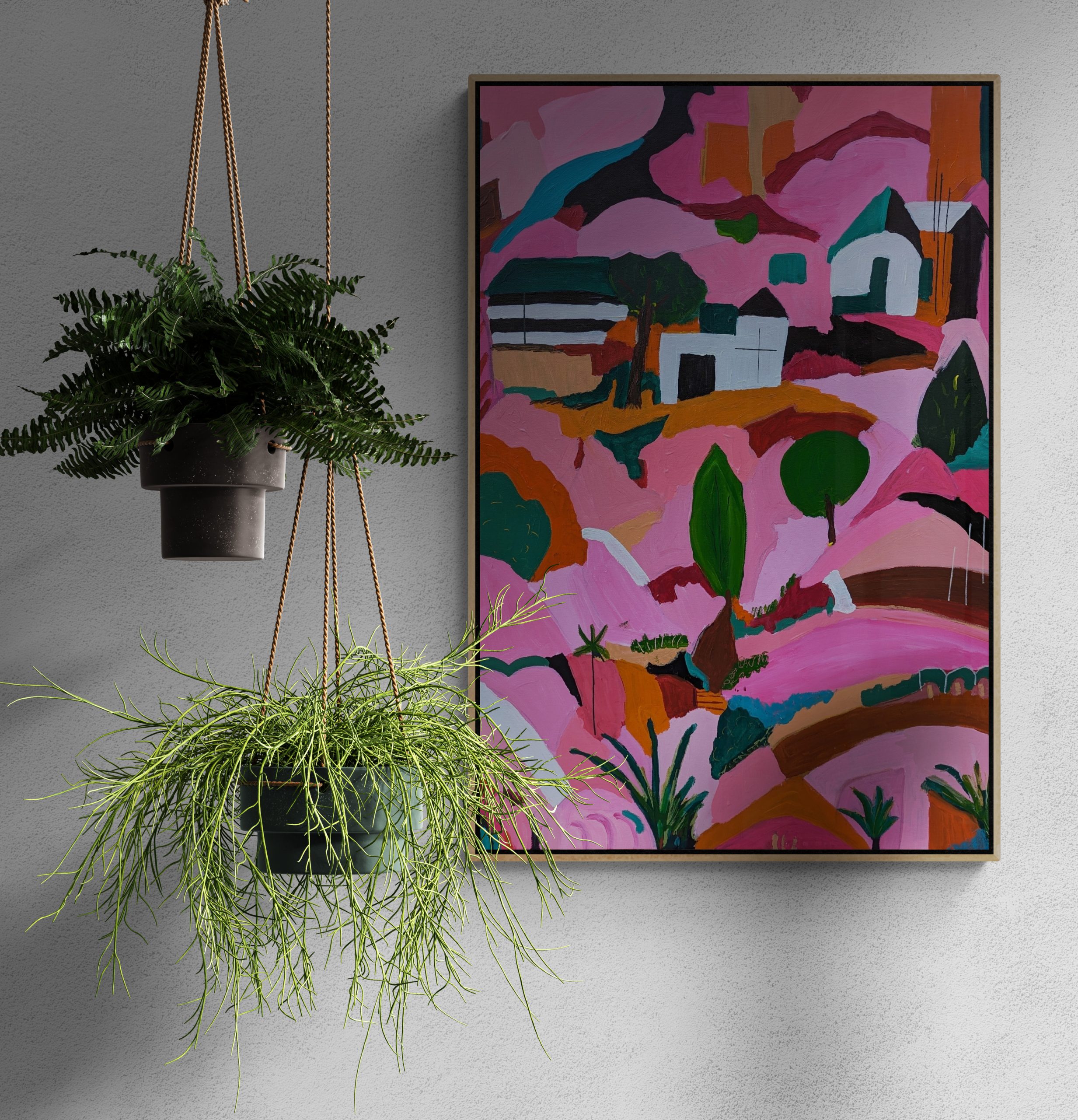 Empty Wall With Hanging Pot Plants (1)