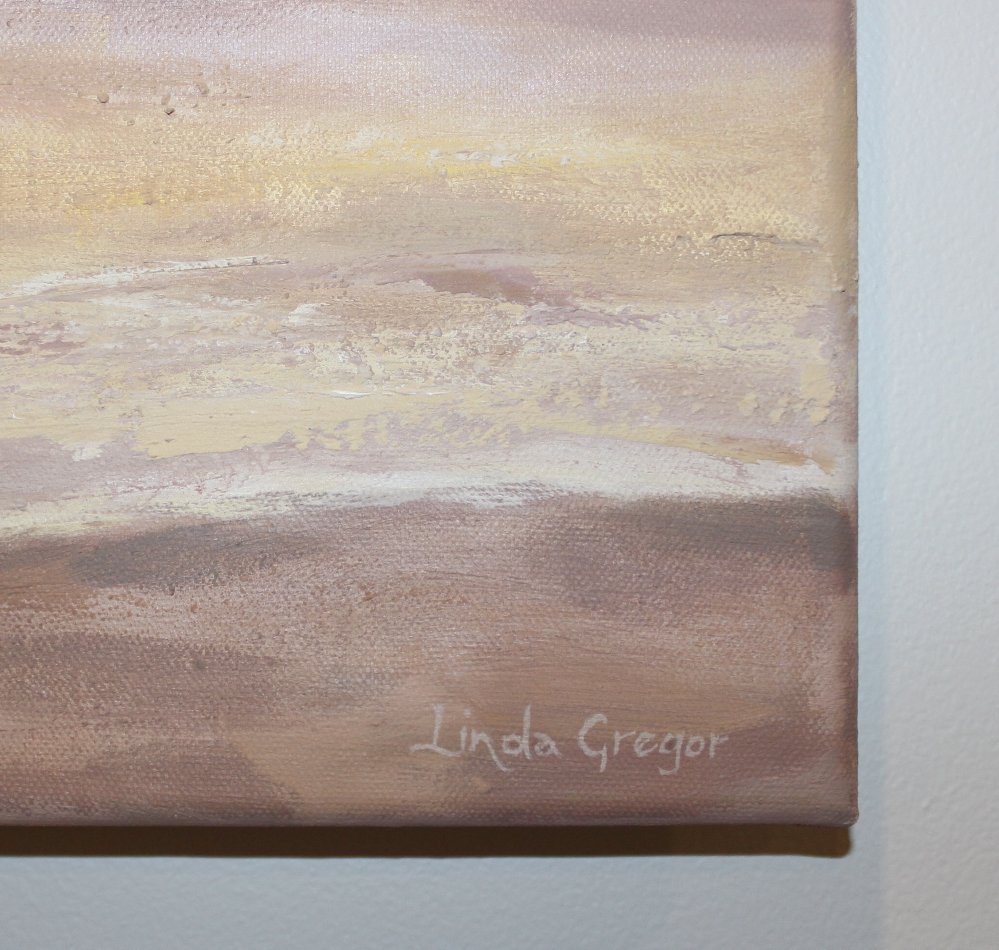 Linda Gregor Acrylic Golden Coastal Impression Crop Signature