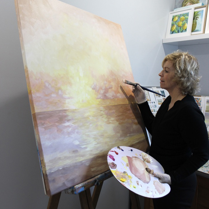 Linda Gregor Acrylic Golden Coastal Impression In Progress