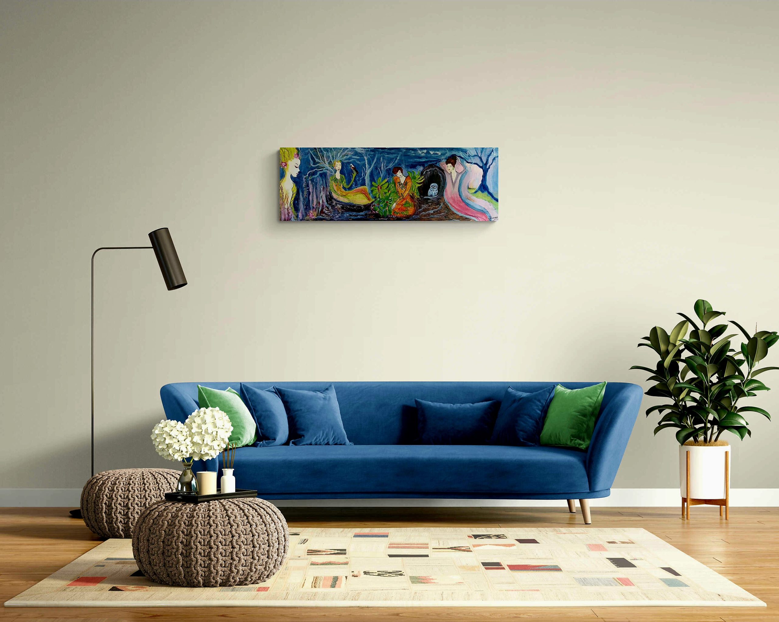 Modern Chic Living Room Interior With Long Sofa