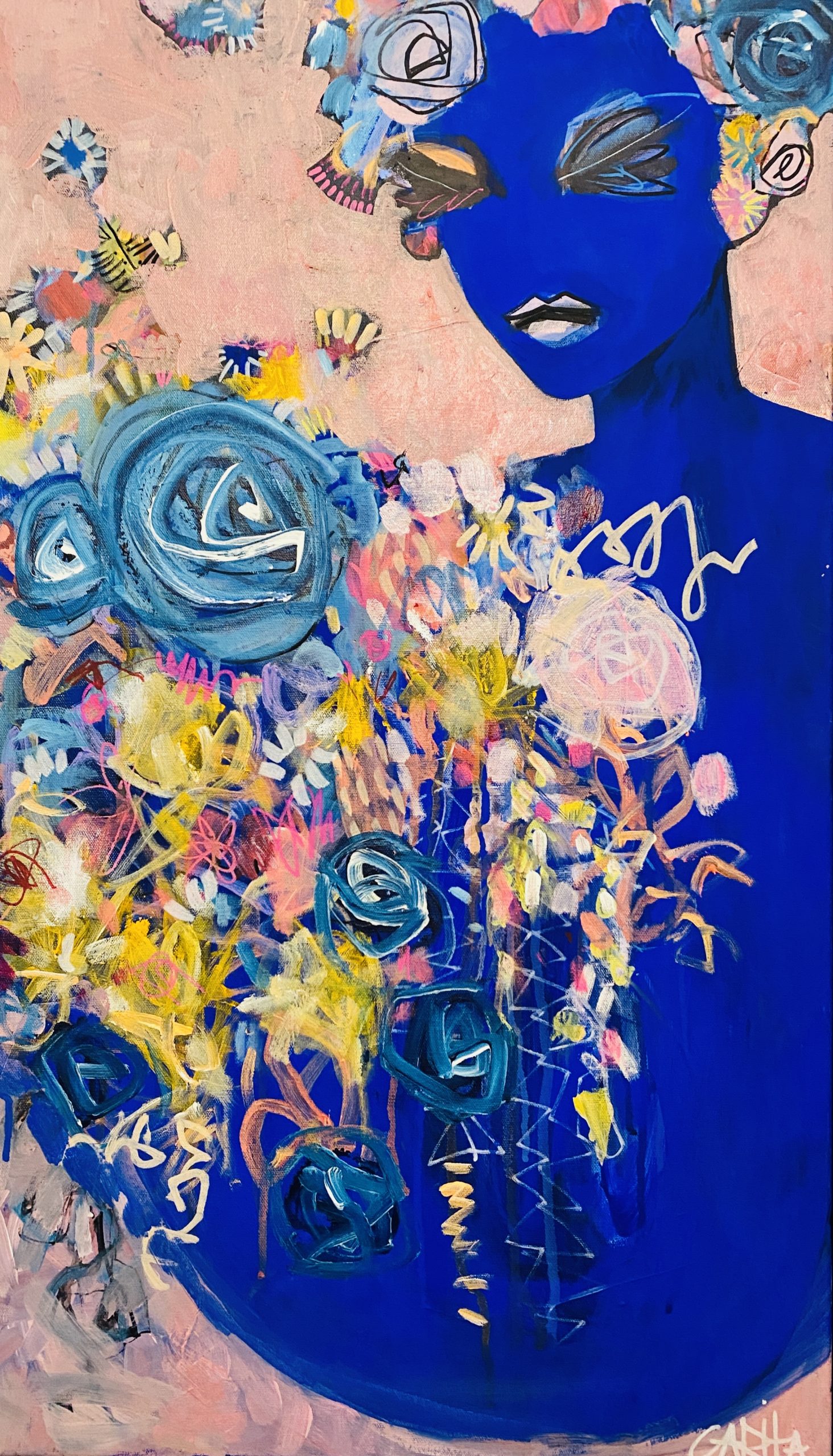 Carita Farrer Spencer Nouveau Blue #1 79.5 X 45 Cm Acrylic On Canvas