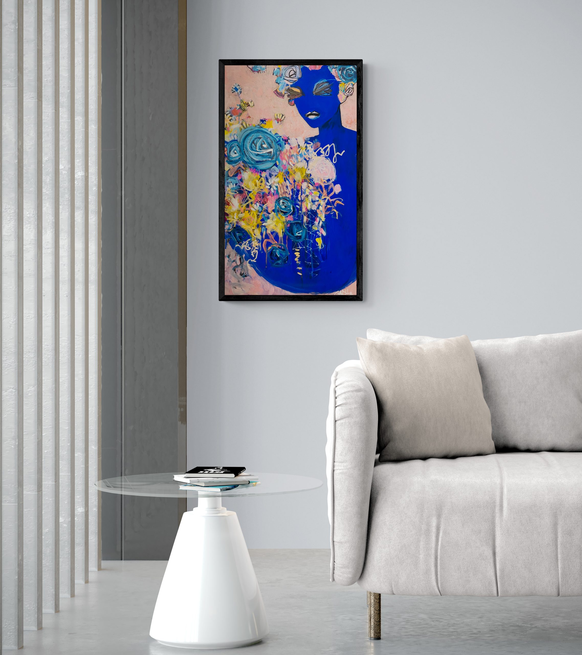 Carita Farrer Spencer Nouveau Blue #1 80 X 46 Cm Acrylic On Canvas Insitu Lounge