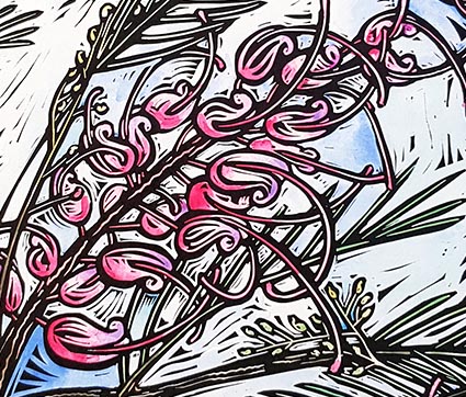 Grevillea Plurijuga By Nicola Cowie Detail Linocut