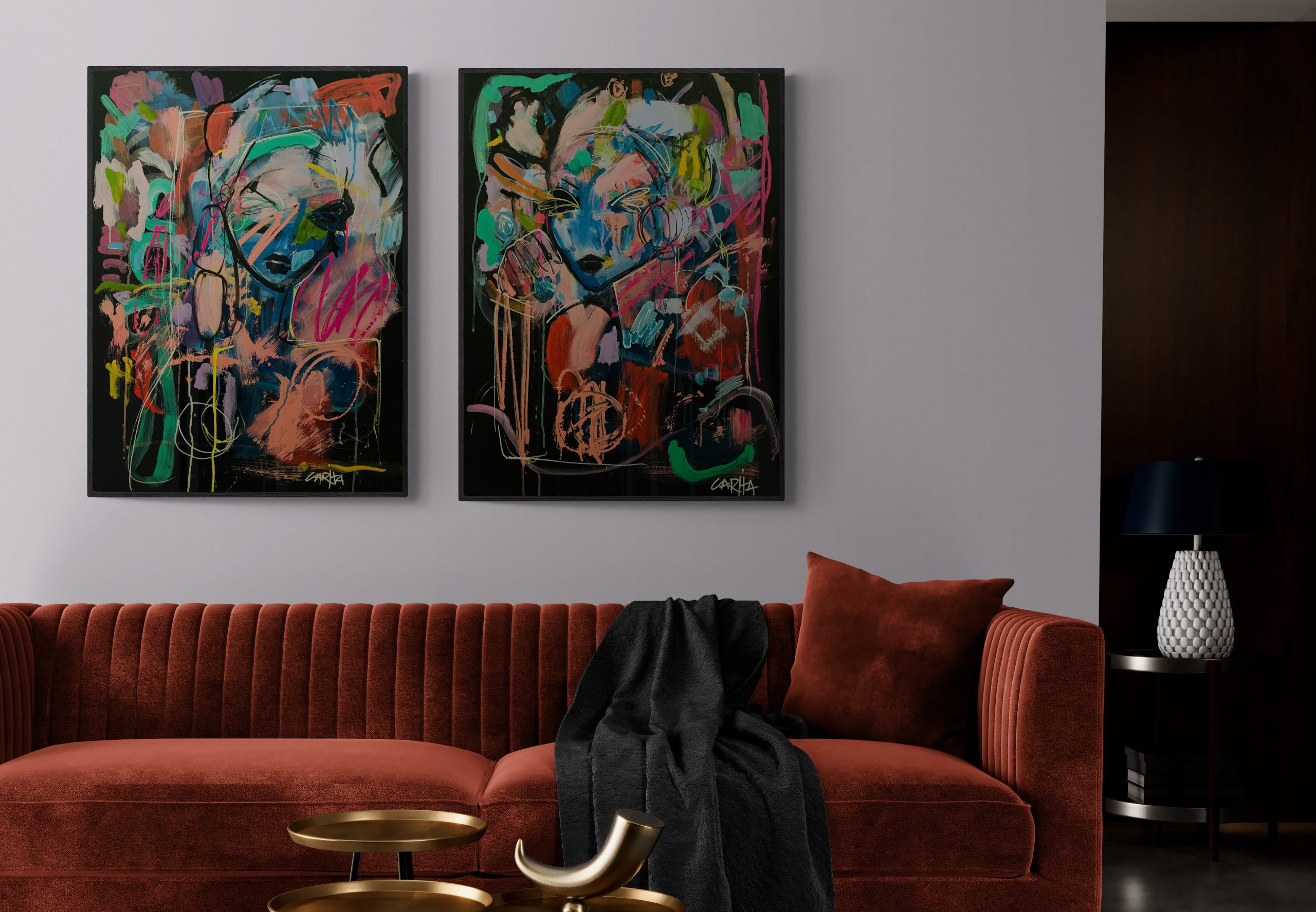 Carita Farrer Spencer Proud Quee #1 & #2 Insitu With Couch