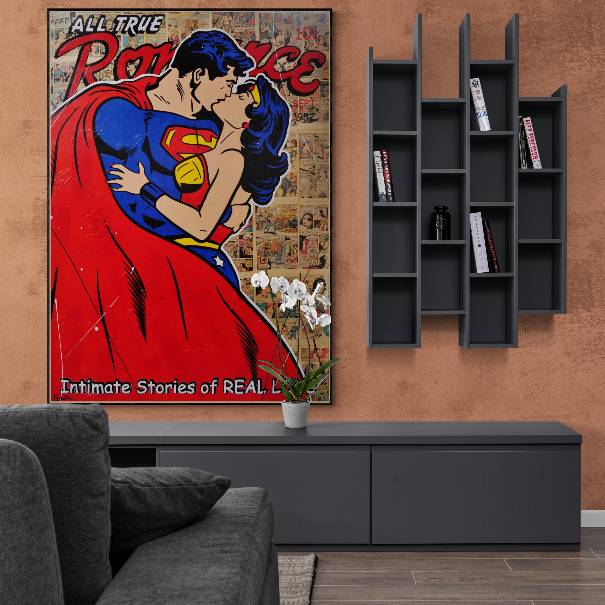 Living Room With Vertical Wall Shelf