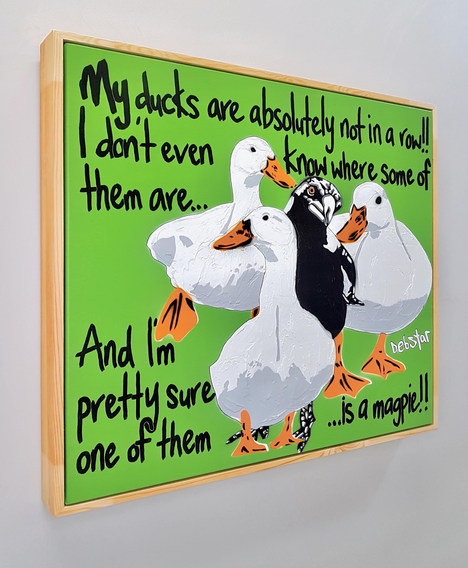 Ducks In A Row! Green Pop Art Deborah Lang Art Urban Canvas 3